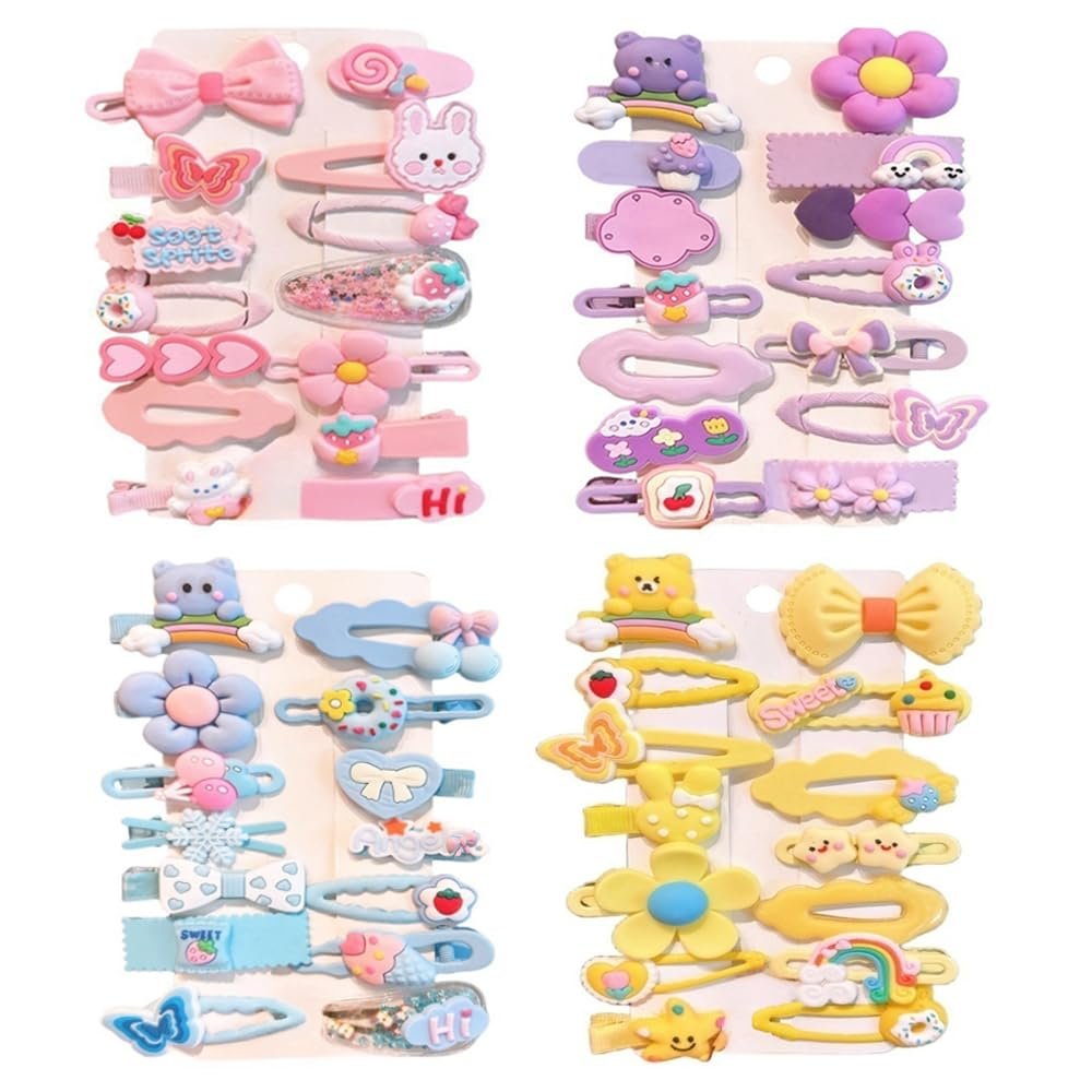 56 pcs Girl Hair Clips Cute Clips for Toddler Girls Hair Accessories for Kids Rabbit/Flower/Bow Colorful Patterns