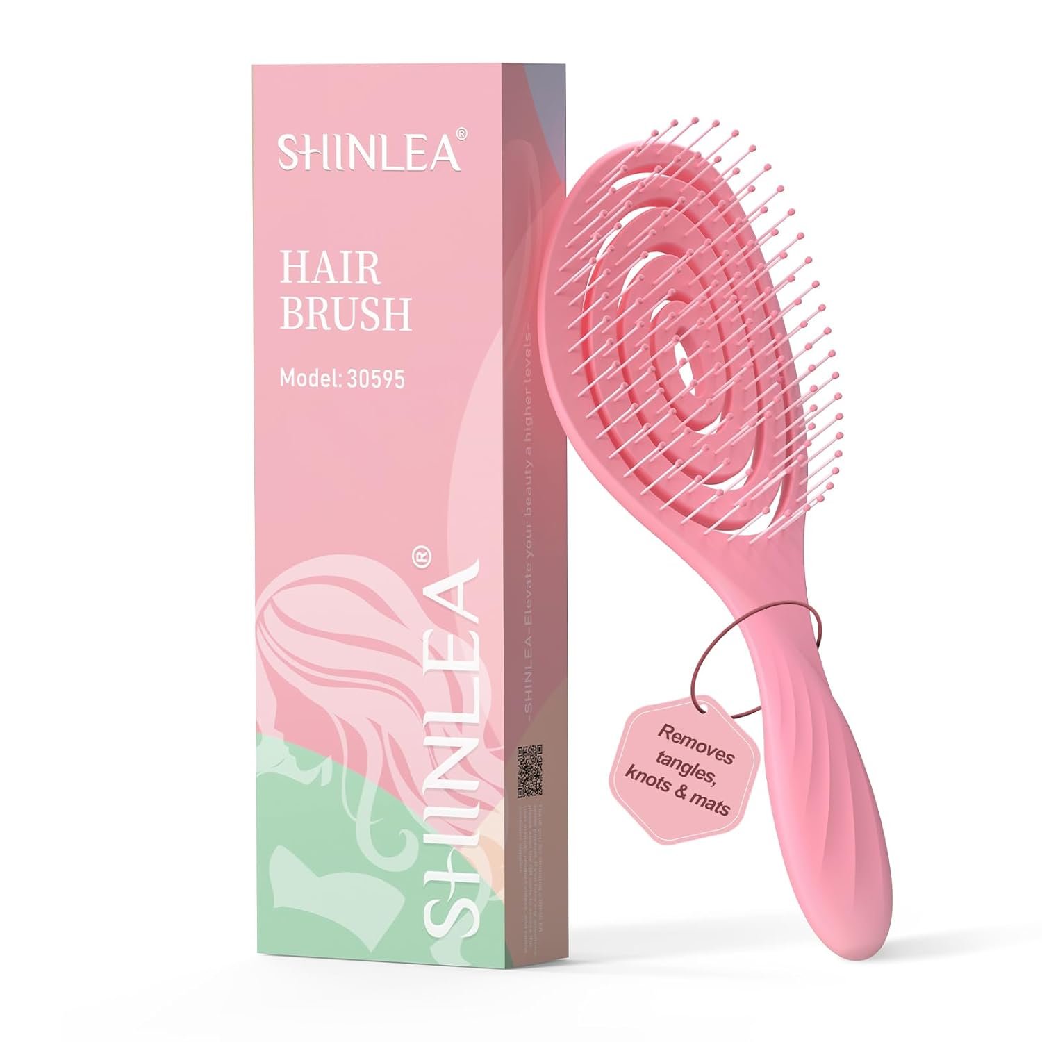 SHINLEA Detangle Hair Brush, Detangling Wet Spiral Hairbrush for Women, Men, kids, Vented Detangler for Blow Drying, Glide Through Tangles For All Hair Types (Pink)