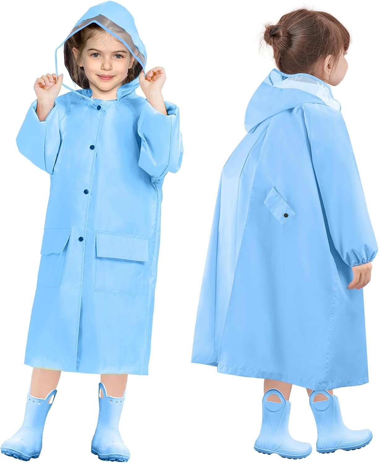 LAMA Kids Raincoat with Hood, Lightweight Raincoat for Girls, Kid Long Rain Jacket