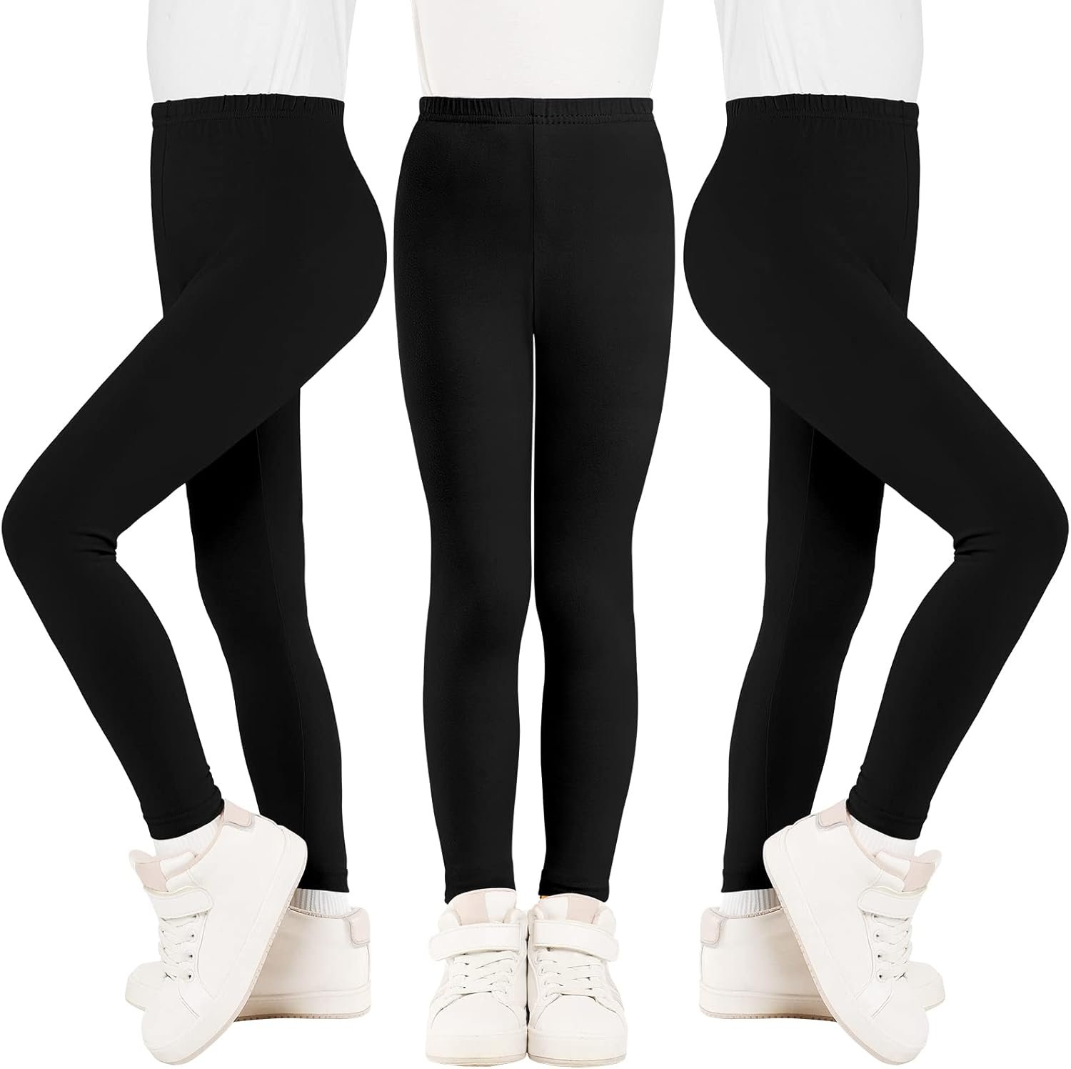 BOOPH Girls Leggings Full Length Stretchy Pants Cotton Kids Footless 2-14 Years