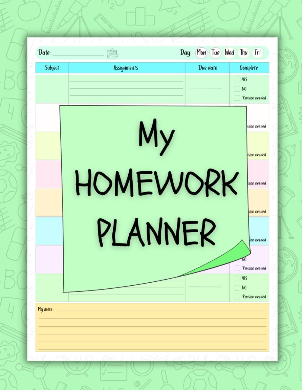 Colorful ADHD-Friendly Homework Planner: Daily Assignment Tracker for Middle, High School & College Students