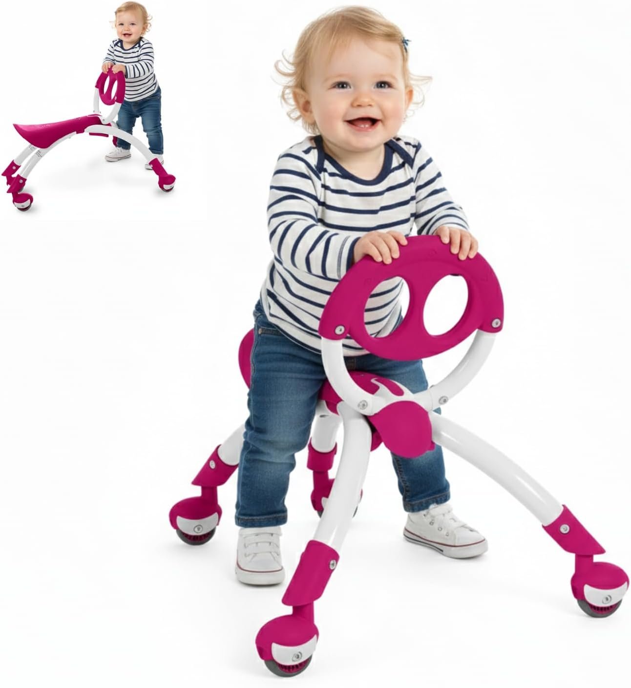YBIKE Pewi Balance Bike Toddler Toys – Walking Ride On Toys, Toddler Push Car, Kids Bike for Ages 9 Months to 3 Yrs, Durable Push Toy, Comfortable, Indoor & Outdoor, Up to 44 Lbs, Raspberry