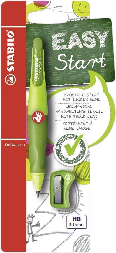STABILO – EASYergo 3.15 – Ergonomic Mechanical Pencil – Right-Handed – Pack of 1 – Light Green/Dark Green with Sharpener
