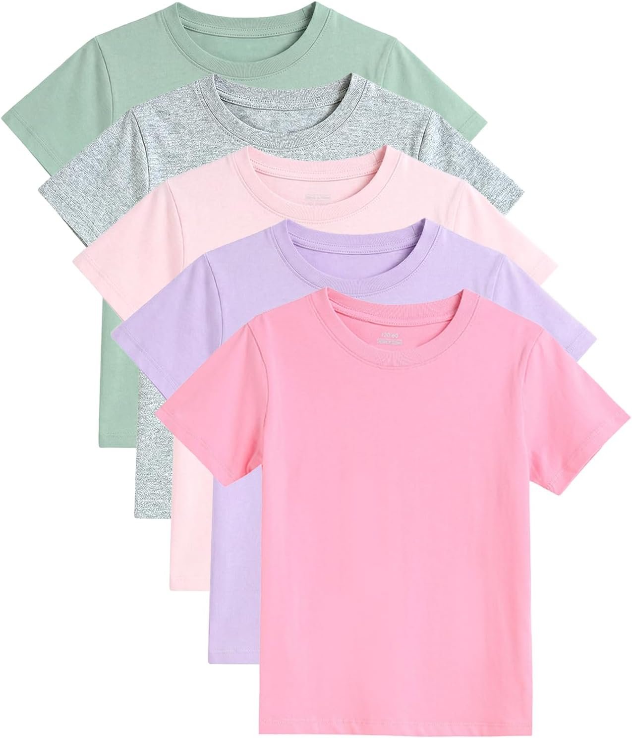 Gihuo 5 Pack Girls T-Shirts Short Sleeve Shirt for Girls Cotton Tees Kids Tshirts Clothes Summer Tops