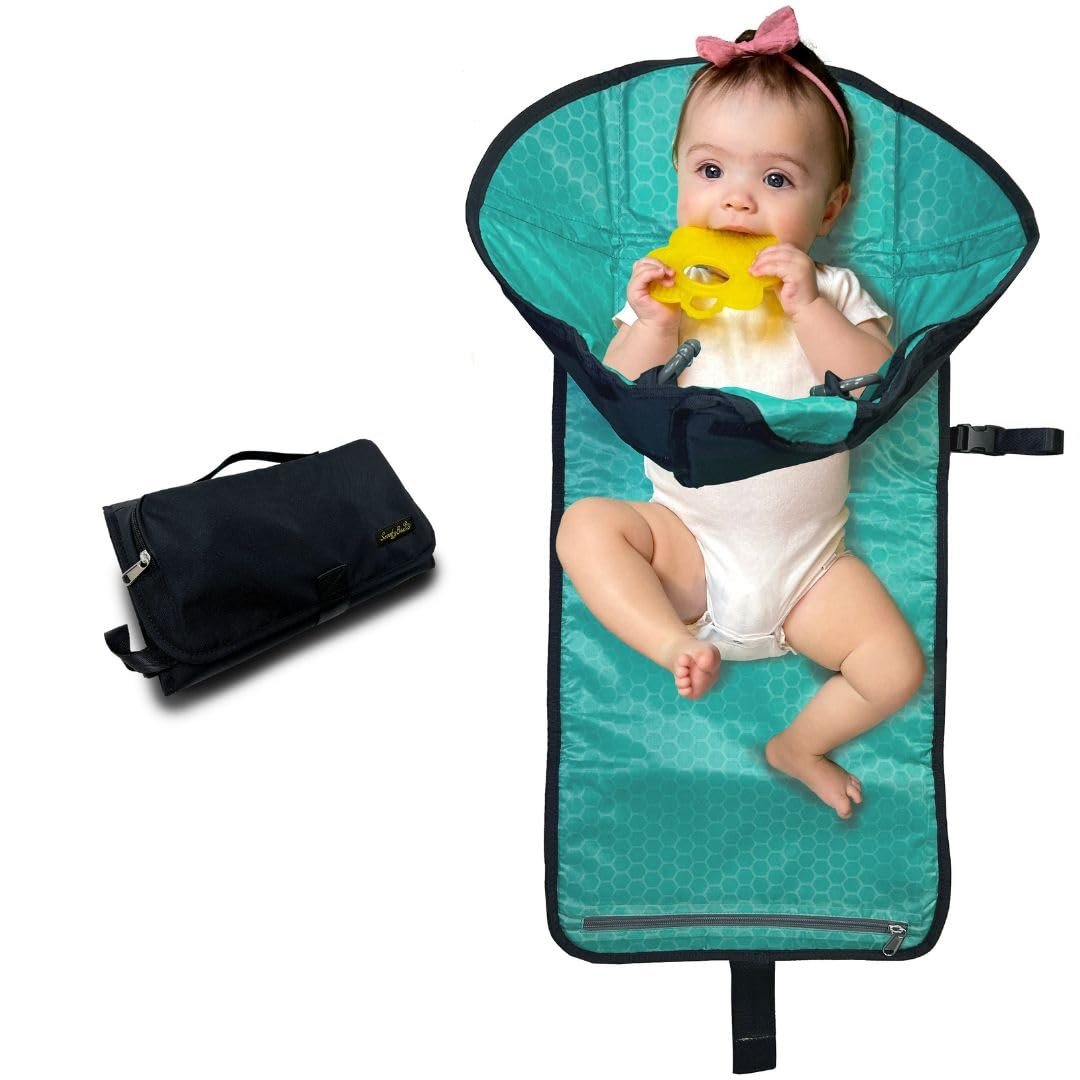 SnoofyBee – Portable Playtime Changing Pad: 3-in-1 Diaper Clutch, Changing Station, and Clean Hands Toy Barrier. Water-Resistant and Stylish, with Dual Storage Pockets. Black-2024-Improved-Version