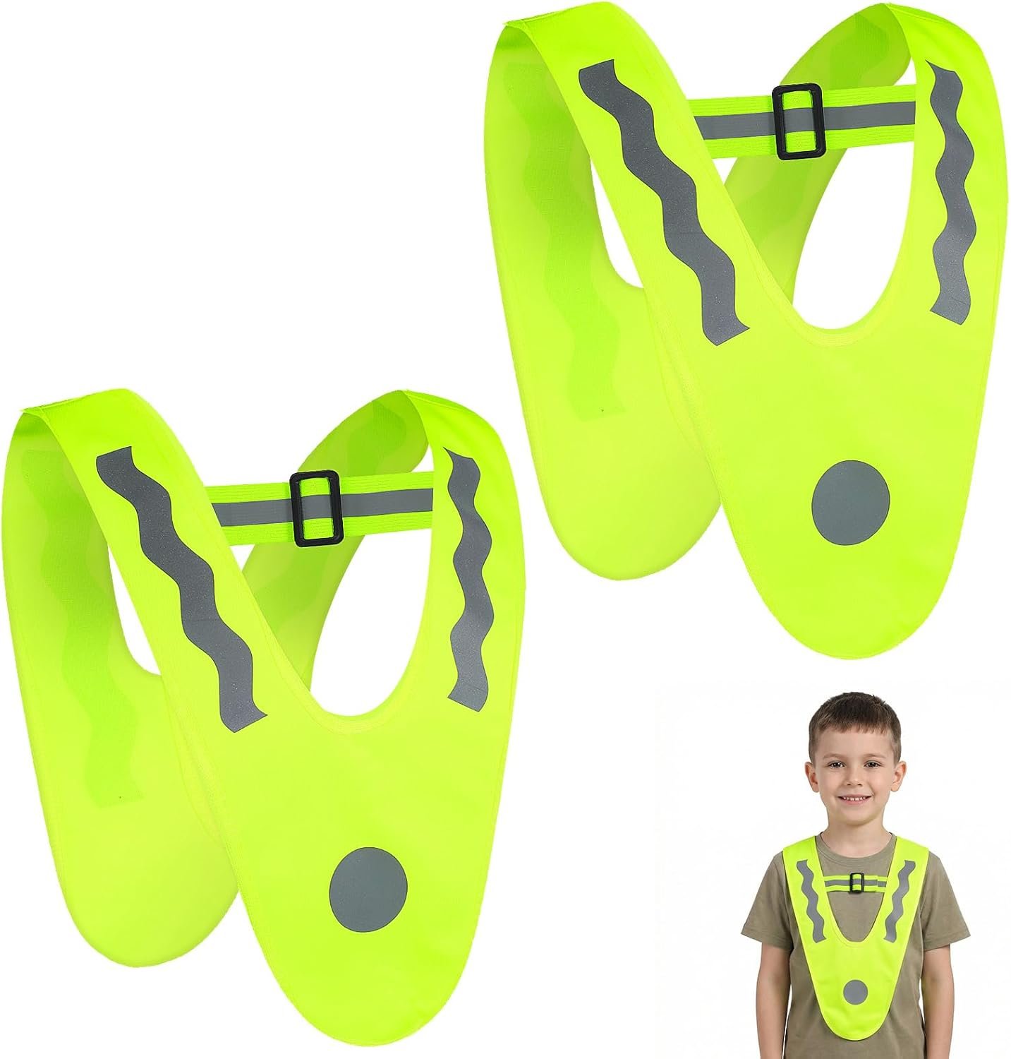 2 Pcs V-shape Kids Safety Vest High Visibility Kids Construction Vest Toddler Reflective Vests for Children Aged 3-12 Cycling Running