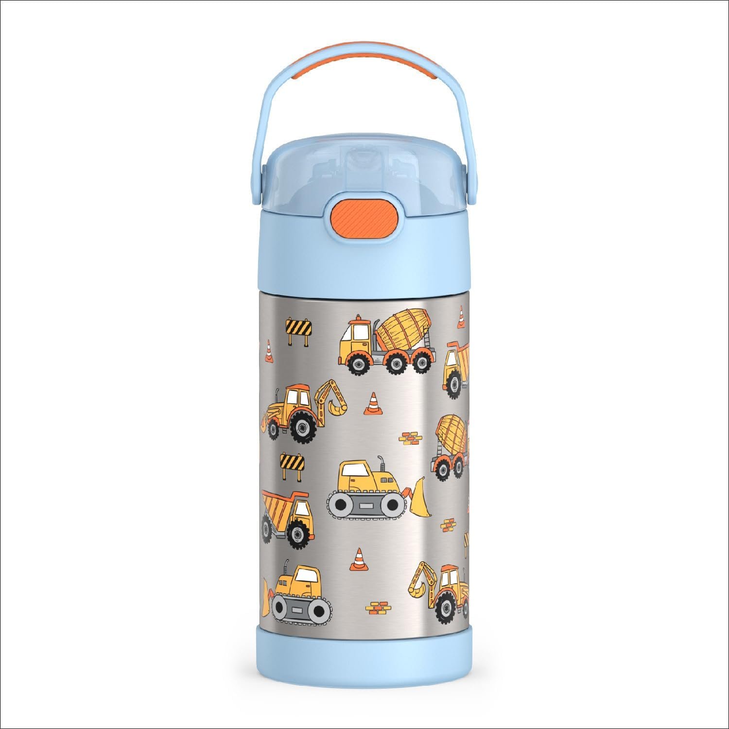 THERMOS FUNTAINER Water Bottle with Straw – 12 Ounce – Kids Stainless Steel Vacuum Insulated Water Bottle with Lid, Construction