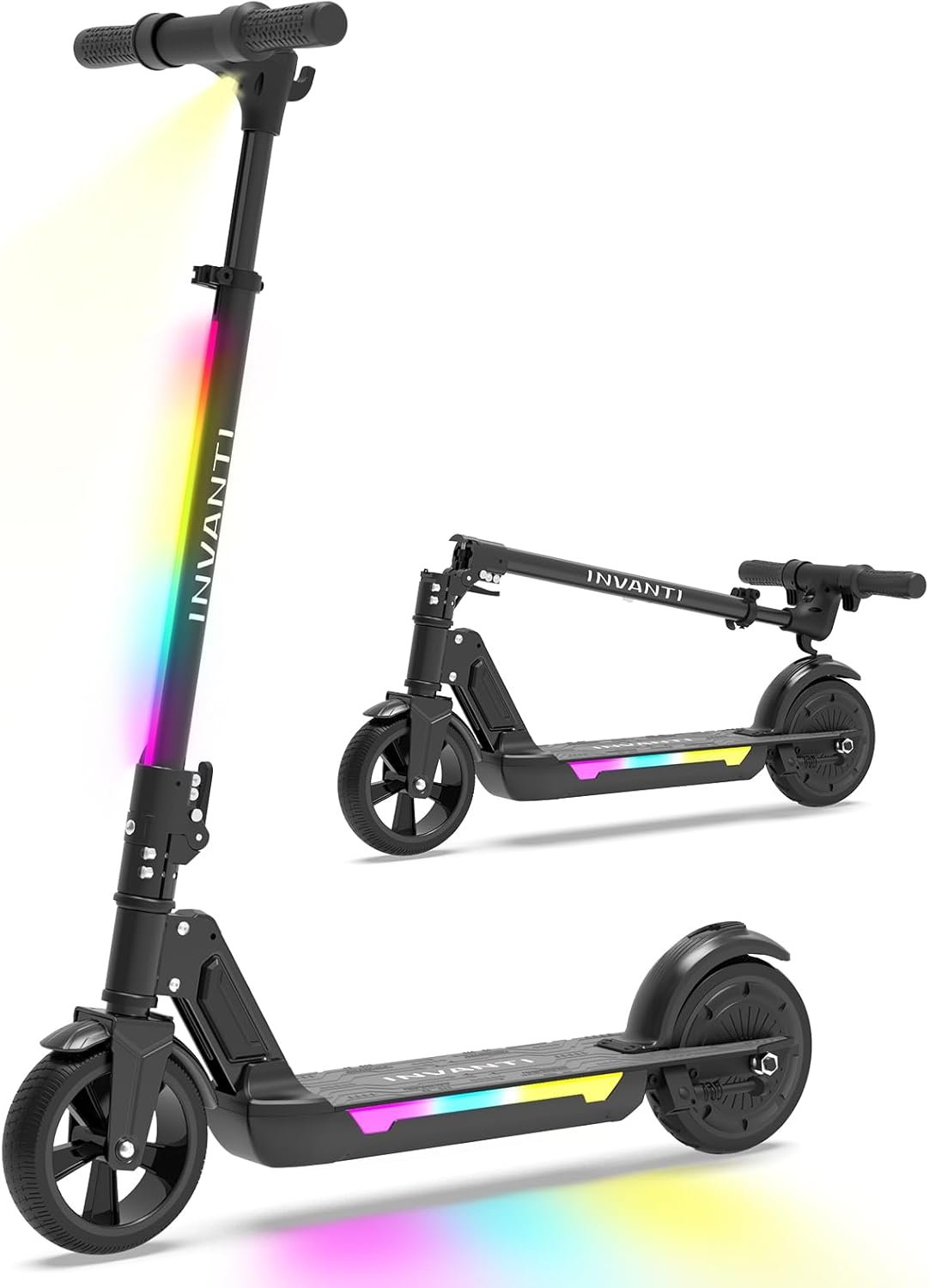 INVANTI KS03 Electric Scooter for Kids Ages 8+, 350W Peak Motor, Max 12mph & 10Miles, 7″ Solid Wheel, LED Lights & Display, Double Braking, Kids Electric Scooter with 3 Adjustable Speeds & Heights