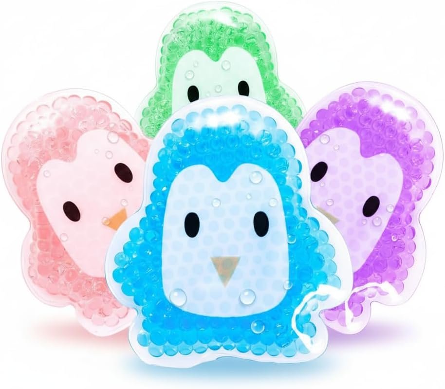 Kids Ice Pack for Boo Boos, Reusable Gel Cold Compress for Children, Cute Penguin Shape Cool Packs for Injuries, Fever, Bruises, Swelling & First Aid Pain Relief