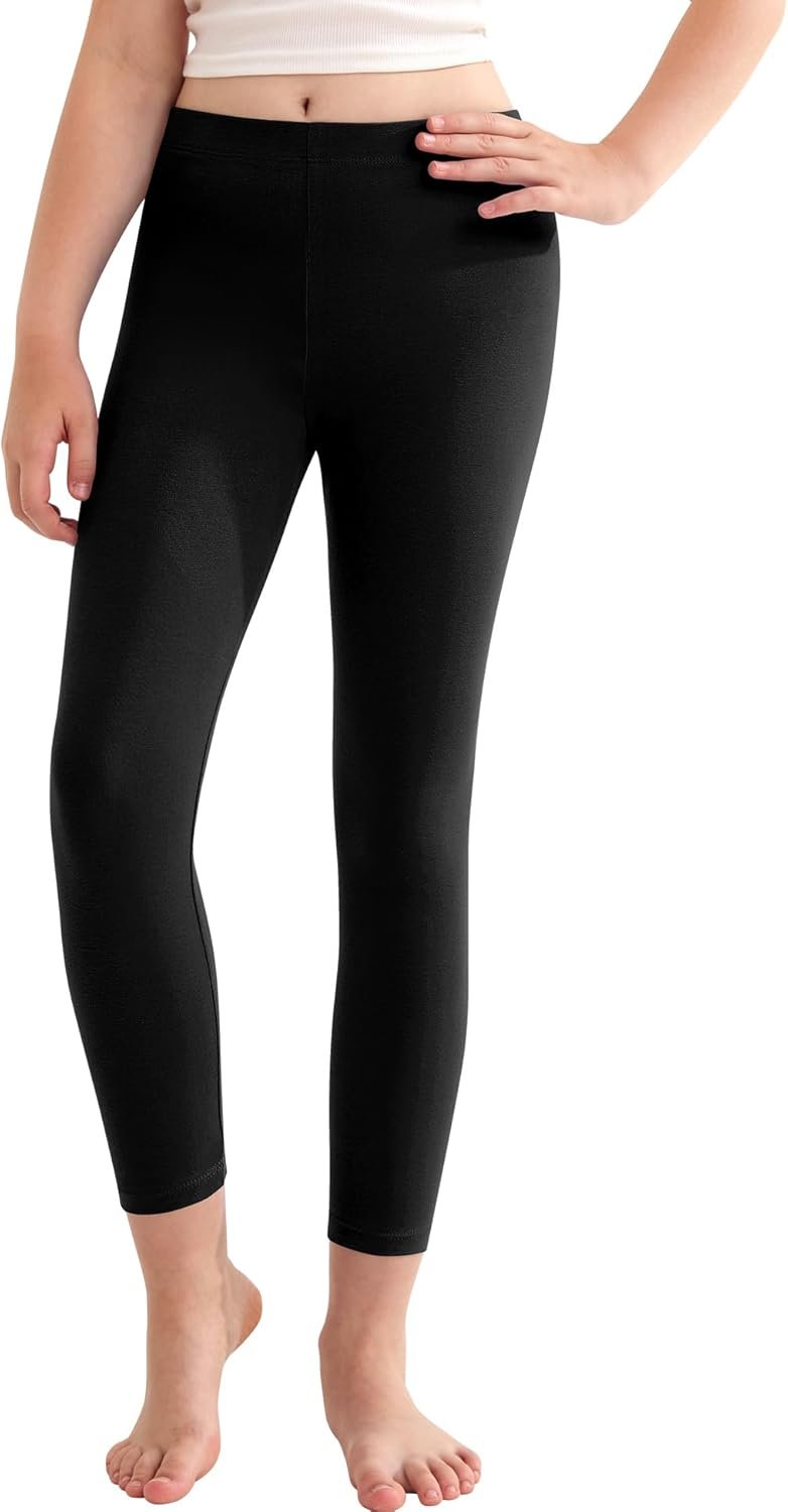 QooNoo Girls Cotton Leggings for Kids Toddler Stretchy Footless Full Length Tights Pants Breathable 4-16 Years