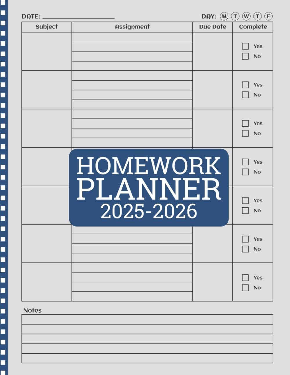 Homework Planner 2025-2026: Undated Assignment Book for Elementary, Middle/High School, College Students | 120 Pages, Large 8.5″ x 11″