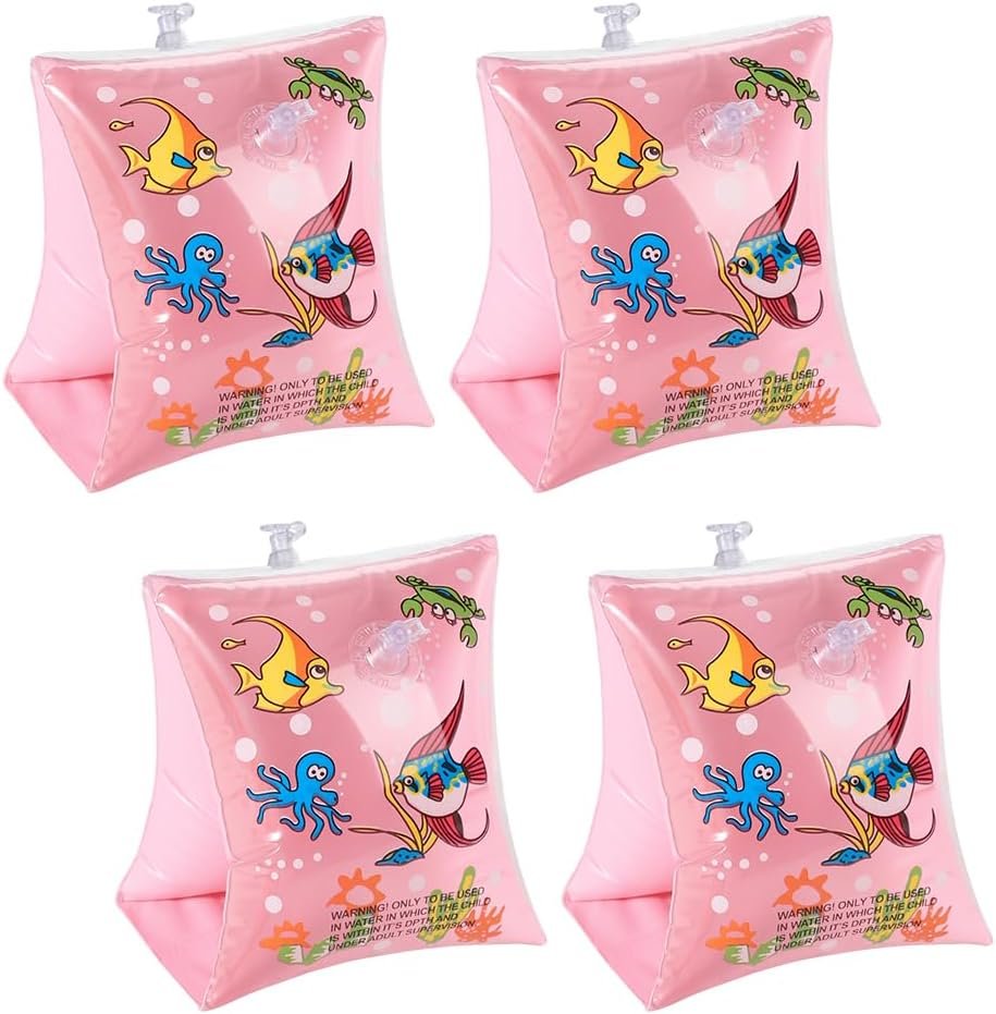 4 Pack Swim Arm Floaties Inflatable Swim Armbands PVC Swimming Floatation Sleeves Water Rings Roll Up Floats Tube for Kids 4-6 Years