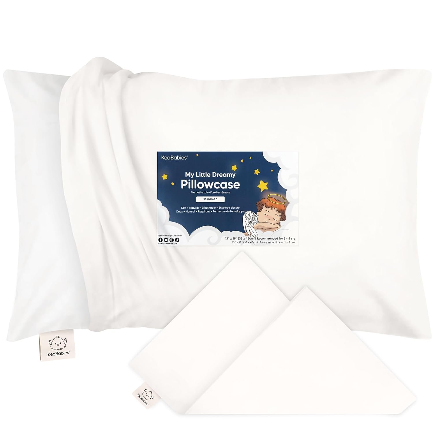 KeaBabies Toddler Pillowcase 13″x18″ – Organic Cotton Toddler Pillowcase for Kids, Boys, Girls, Soft & Durable Cotton Cover for Miniature Sleepy Pillows,Cute Colors,Pillow Sold Separately(Soft White)