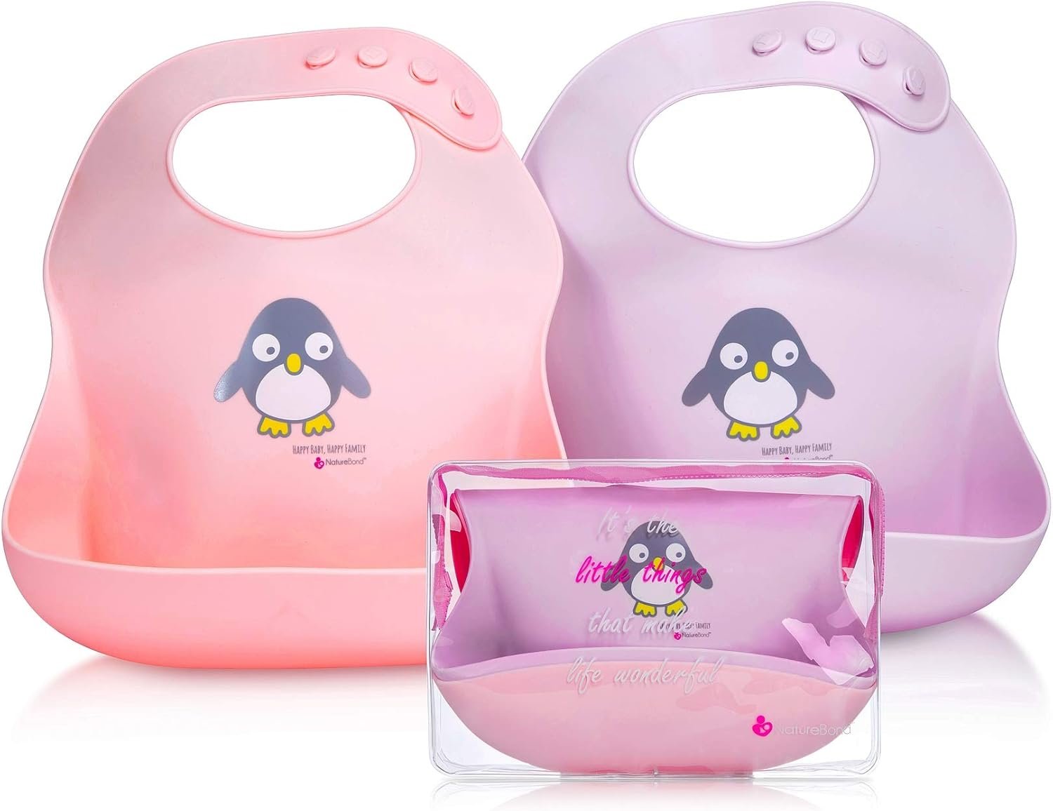 NatureBond Silicone Baby Bibs Easily Wipe Clean With Waterproof Pouch (2 PCs)
