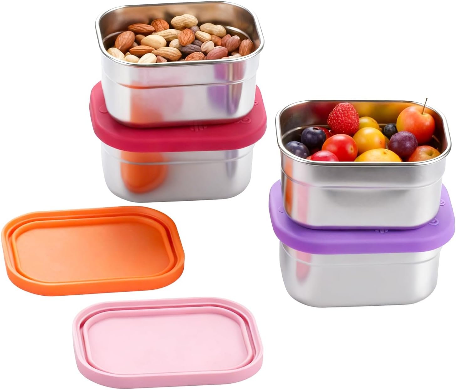 4 Pack Stainless Steel Snack Containers with Lids Set, 8 oz Rectangular Easy Open Leakproof Reusable Snack Box Tupperware Container, Small Containers for Oat,Crackers,Nuts,Candy