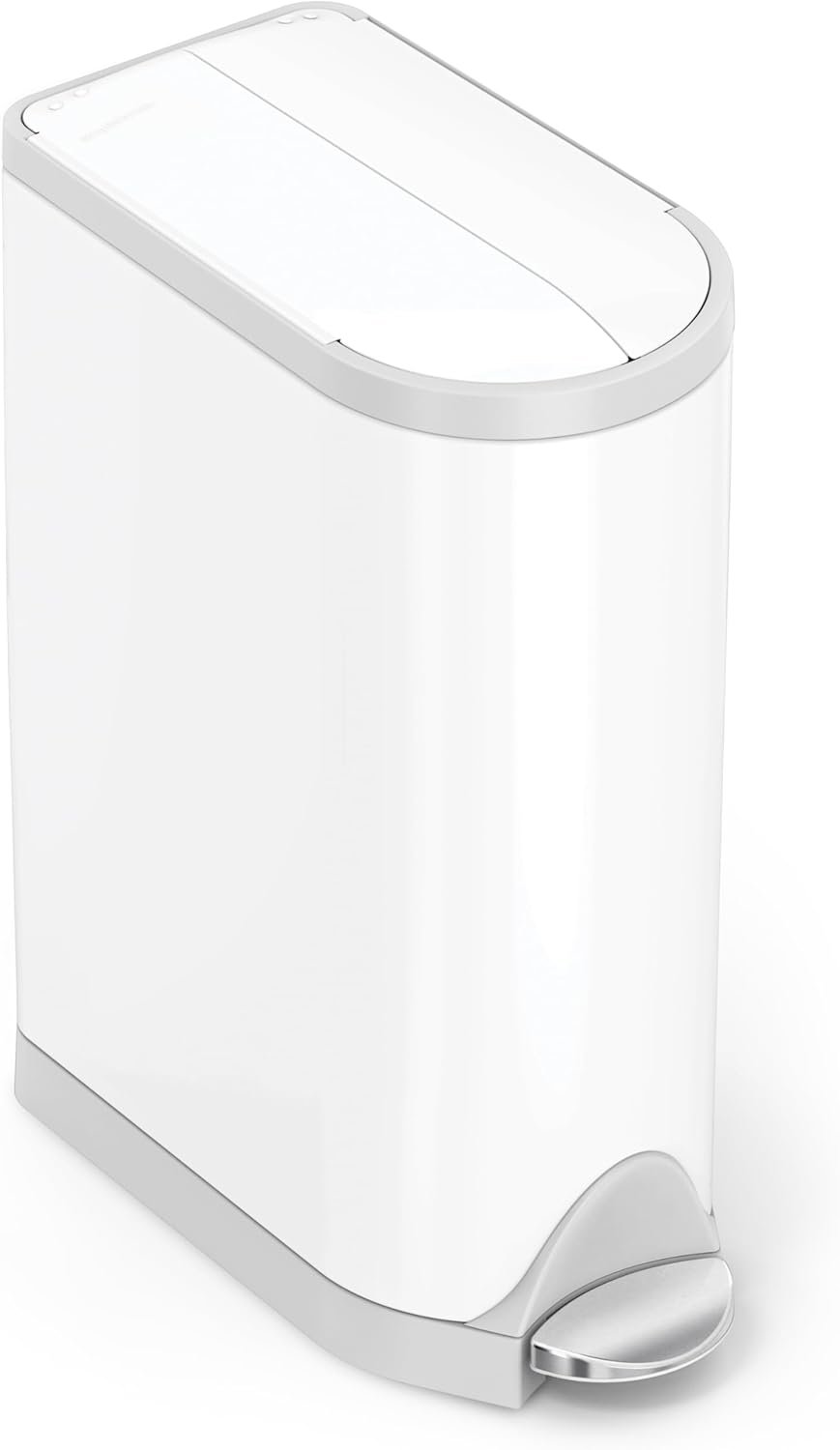 simplehuman Butterfly Step Can, 18L / 4.8 Gallon Trash Can with Upgraded Odor Control for Bedrooms, Bathrooms, Nurseries, 150,000-Step Pedal, Lid Shox® Silent Close, White Steel
