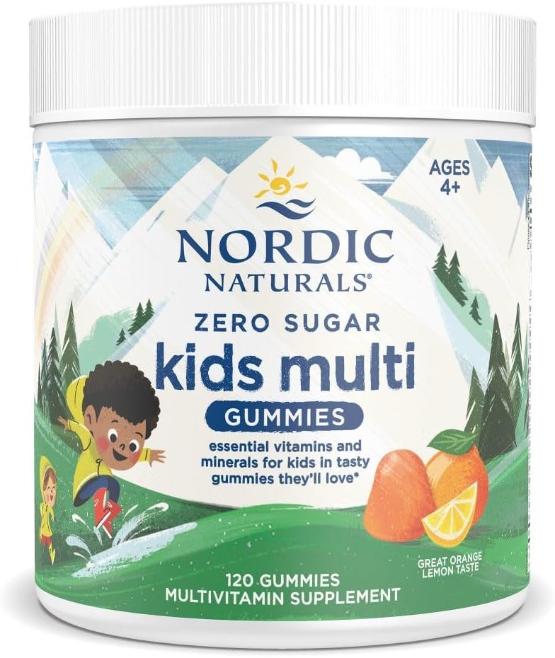 Nordic Naturals Zero Sugar Kids Multi Gummies, Orange Lemon – 120 Gummies – Great-Tasting Multivitamin for Ages 4+ – Supports Growth & Development – Non-GMO, Vegetarian – 30 Servings