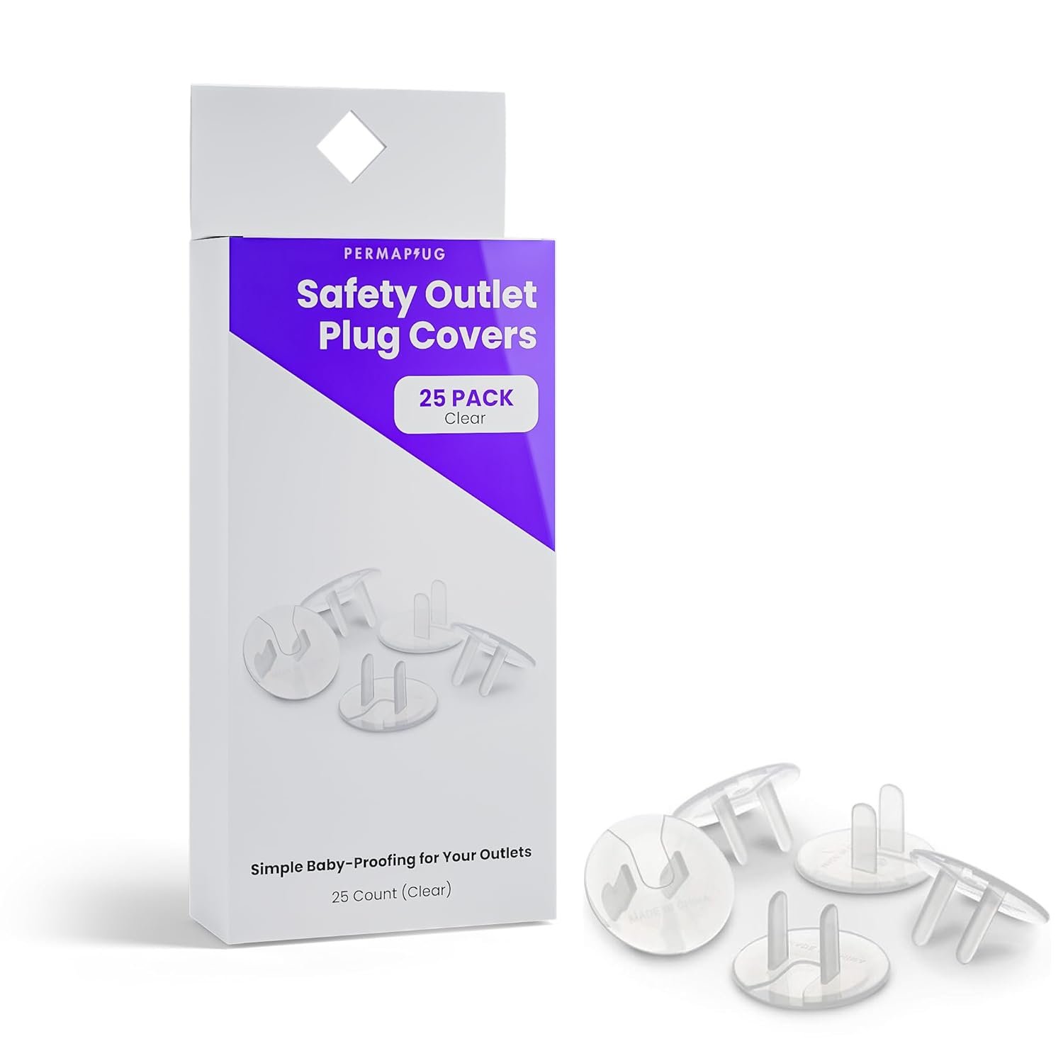 Permaplug Safety Outlet Plug Covers 25-Pack, Clear – Childproof, Tamper-Resistant Plug Protectors and Outlet Covers for Baby Safety, Durable and Easy to Install Electrical Outlet Covers
