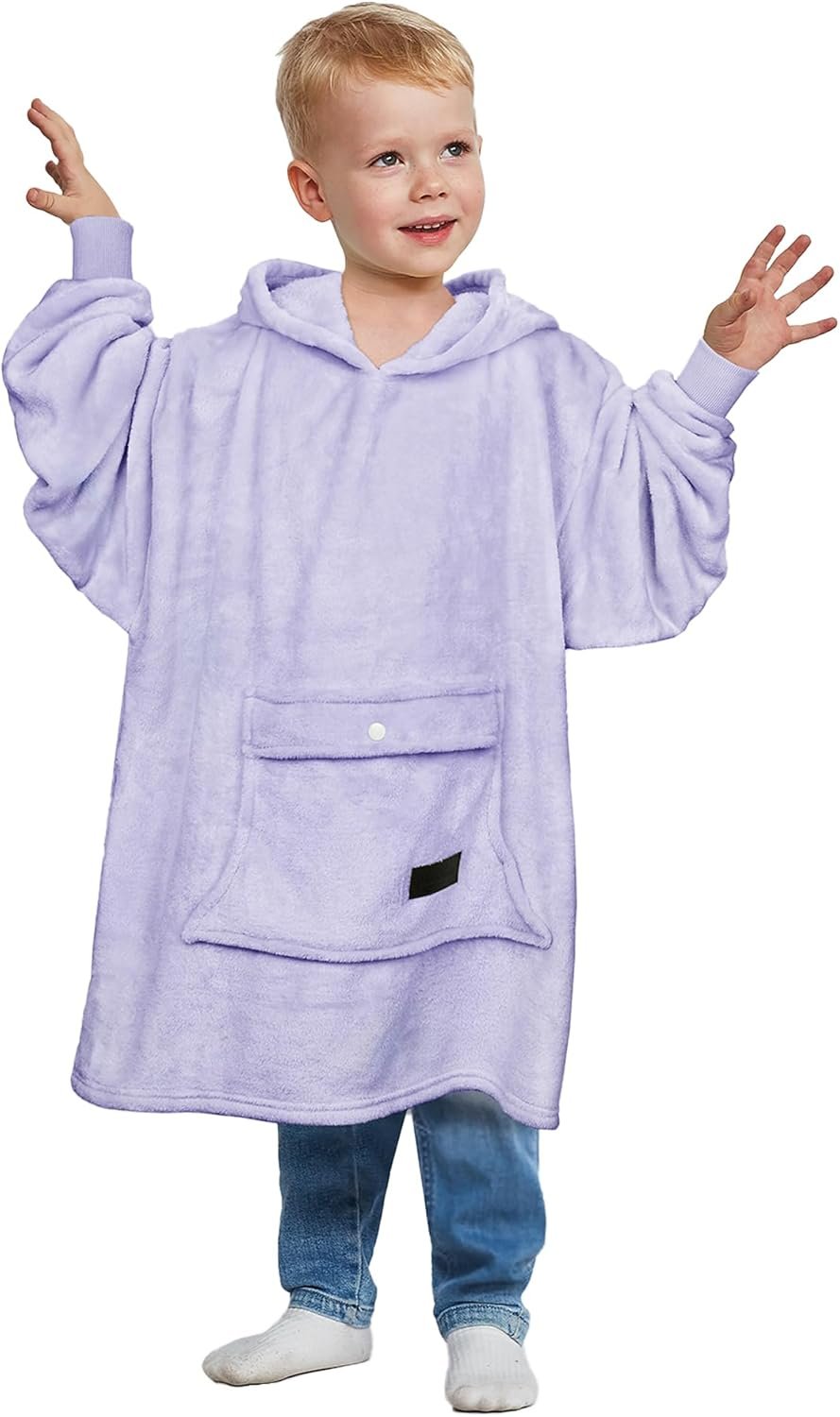 Catalonia Oversized Blanket Hoodie for Kids, Wearable Fleece Sweatshirt Pullover with Large Front Pocket, 4-12 Years Boy Girl