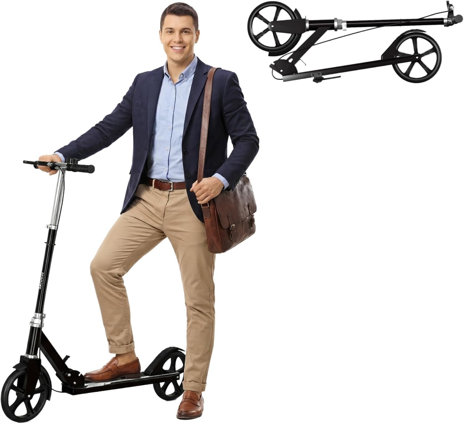 Non-Electric Scooters for Kids 8-12, Teens & Adults – Foldable Commuter Scooter with 8″ Wheels, Bell, Hand Brake & Adjustable Height 30″-40.5″, 220LB Capacity, Manual Push Scooter for Campus & Park