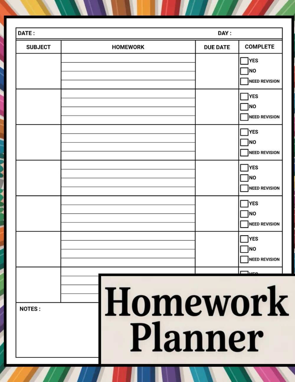 Homework Planner for ADHD Students: Undated Assignment Organizer for Kids and Teens