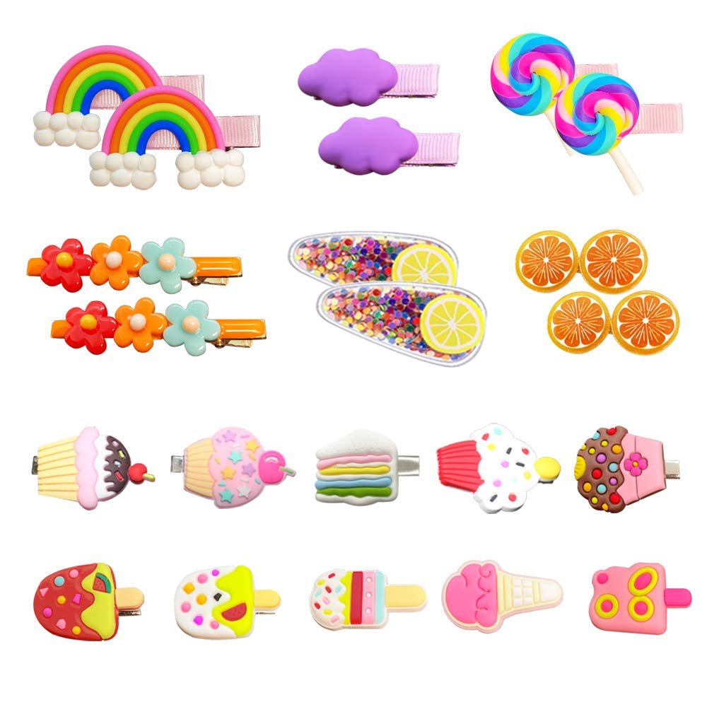AMMY Candy Hair Clip for Girls, 22 Pcs Candy Hair Accessories Cute Barrettes Rainbow Cupcake Hair Pins for Little Girl Kids Children