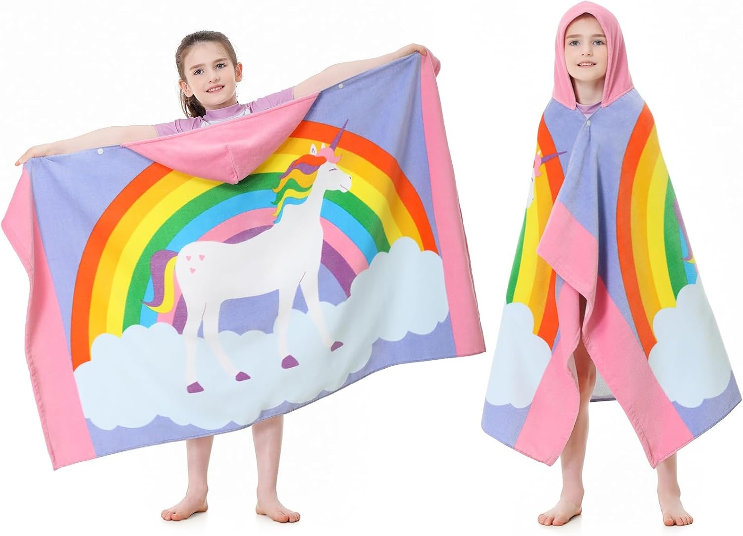MOKANI Kids Cotton Hooded Towels | Super Soft & Thick & Super Absorbent | 50″ x 30″ Beach Bath Swimming Towels for Girls Boys Ages 3-12