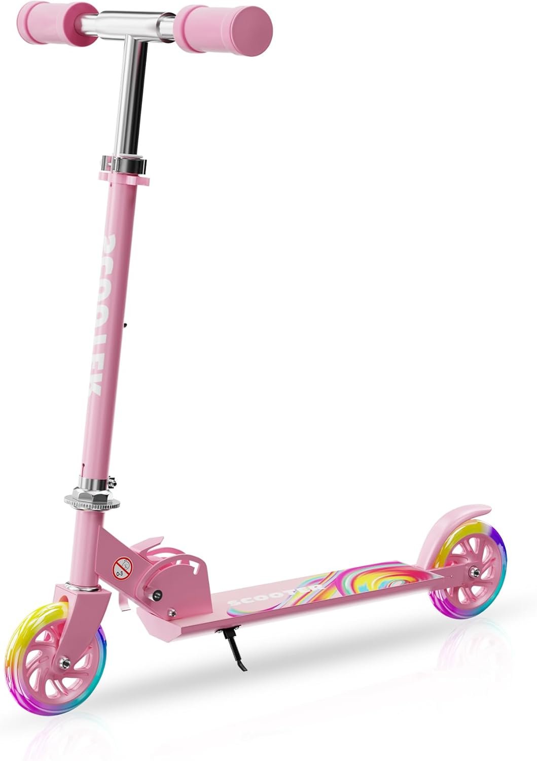 Scooter for Kids Ages 3+, Kids Kick Scooter with Led Light Up, Girly Pink Scooter with 3 Levels Adjustable, Lightweight Foldable Scooter for Boys&Girls Christmas Birthday Gift