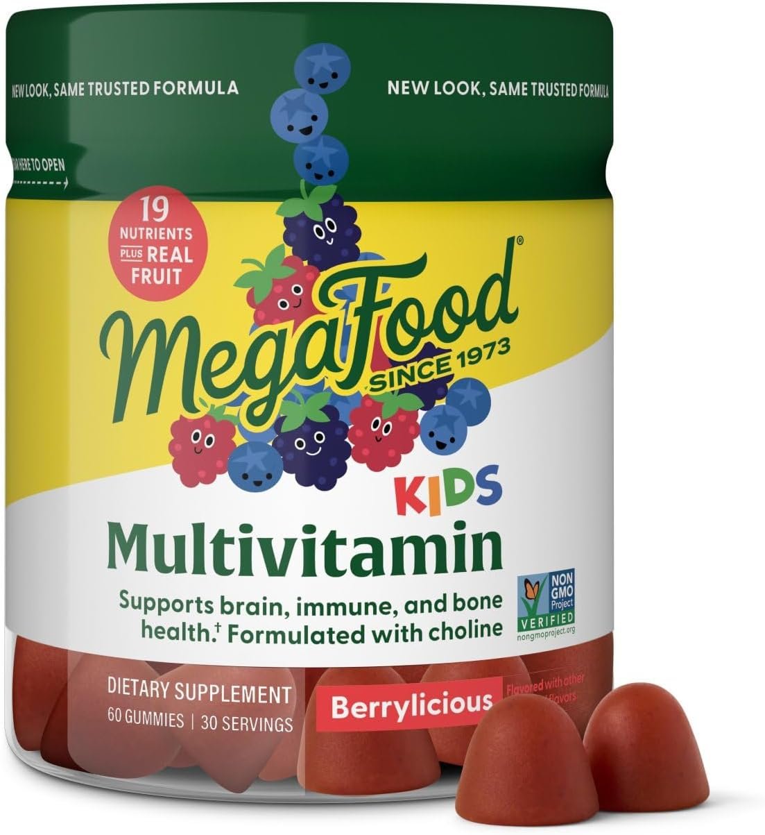 MegaFood Kids Multivitamin Gummies – Kids Vitamins – Age 4+ with Vitamin C, Vitamin D, Zinc, Choline, and Real Fruit – Brain & Immune Support – Berrylicious Flavor – 60 Gummies (30 Servings)