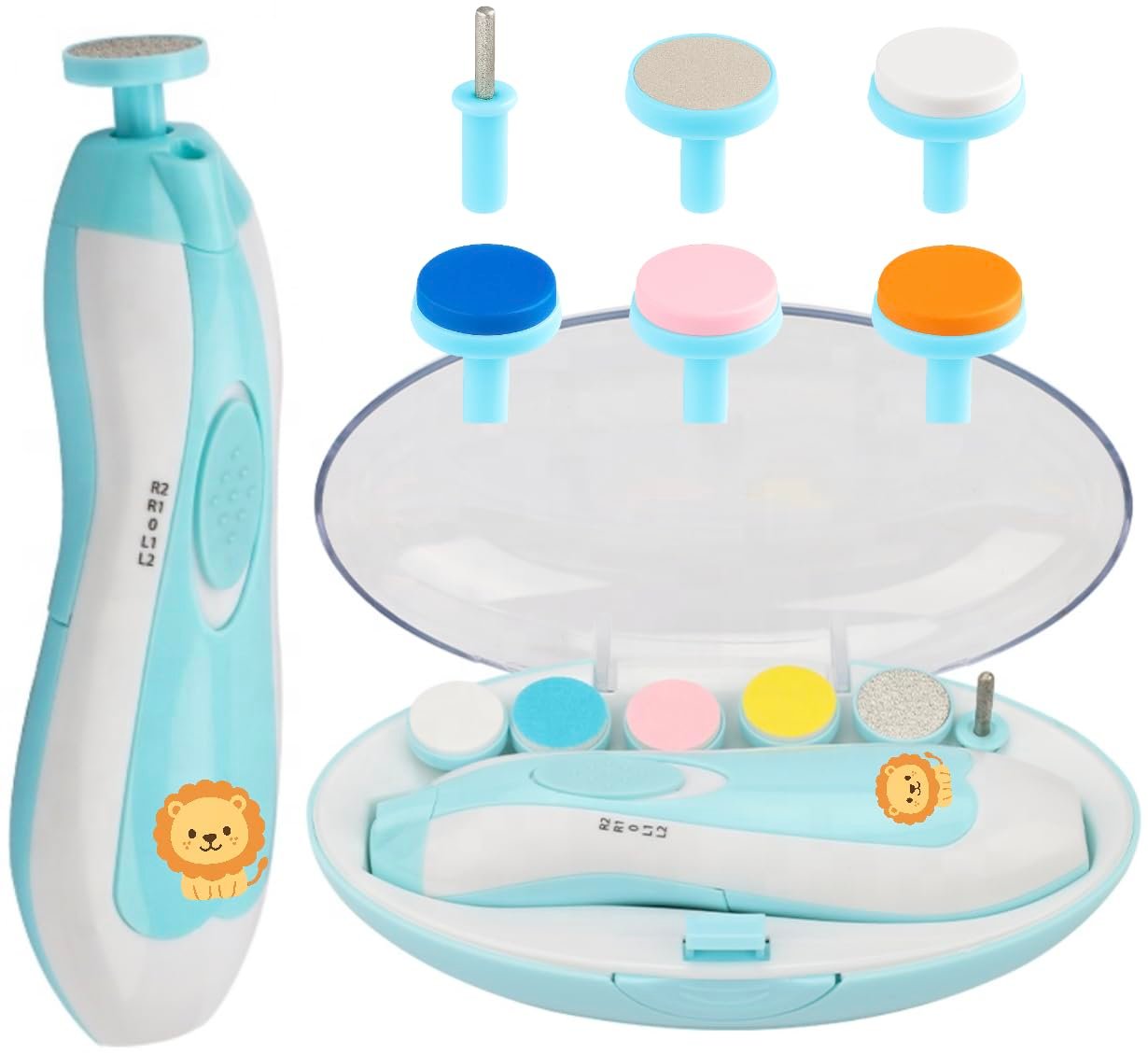 NEW Baby Nail Trimmer Safe (Lion) – Quiet & Safe Nail File for Newborn, Infant & Toddler – Lion & Butterfly Design – Painless, Safe, and Electric for Baby Boy or Girl – Blue (Lion)