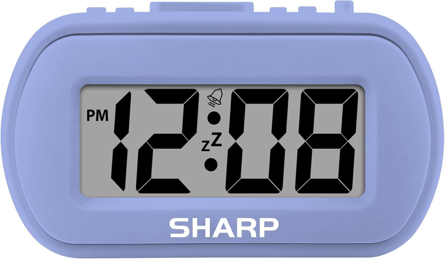 Sharp Digital Alarm Clock – Tactile Case with Soft Rubberized Finish – Battery Operated – Blue Backlight on Demand – Ascending Alarm – Easy to Use – Lavender