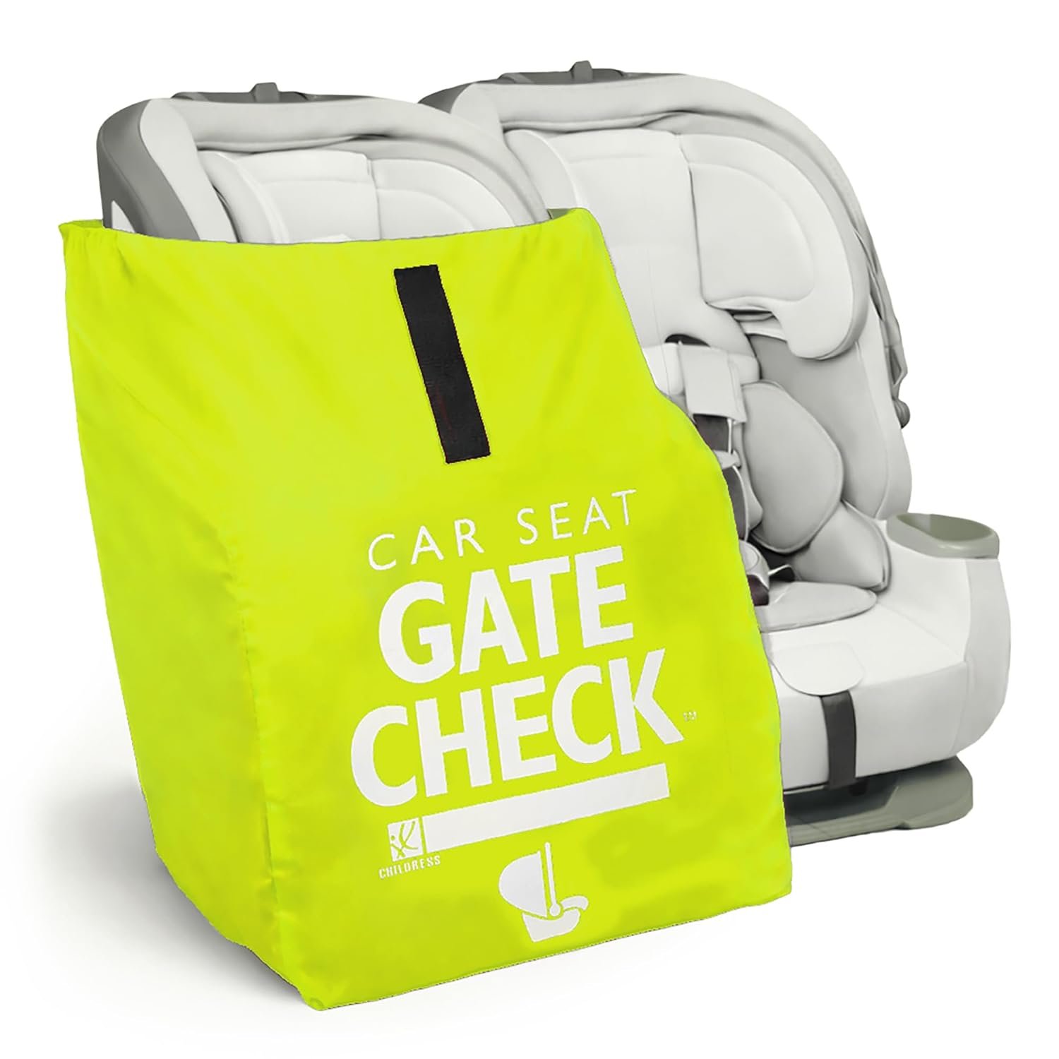 J.L. Childress Gate Check Travel Bag for Car Seats – Car Seat Travel Bag for Airplane, Includes AIRTAG Holder, Fits All Baby Car Infant Carriers & Child Booster Seats – Neon Yellow