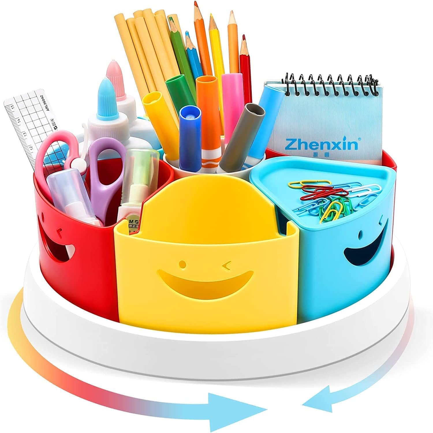 MeCids Art Supply Storage and Organizer – 360° Spinning Pen Holder and Pencil/Marker Organizer Caddy for Desk for Office, Classroom – Kids Craft Supplies Organization and Storage – Cell Phone Stand