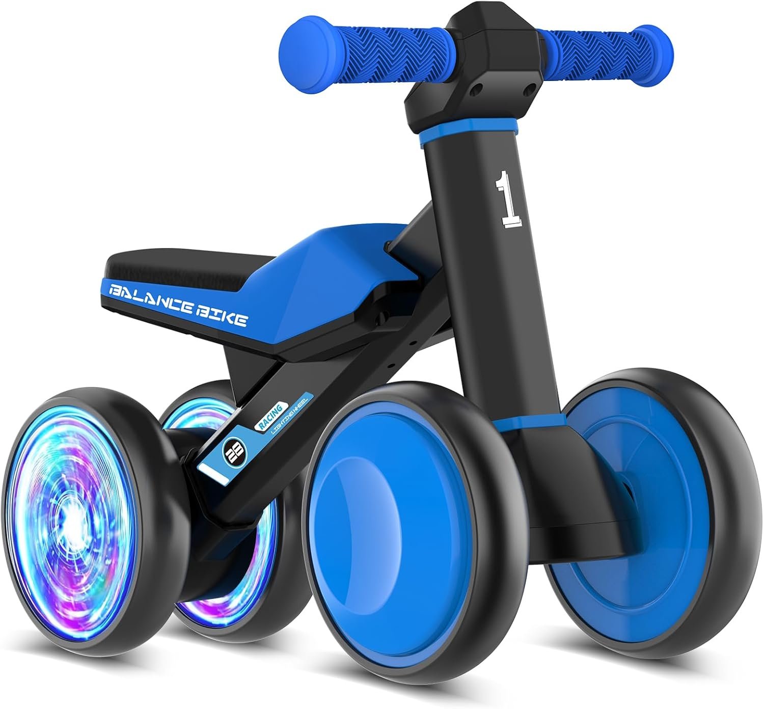 ESPRAY Colorful Lighting Baby Balance Bike Toys for 1 Year Old Boys Gifts, Toddler First Bike 12-24 Months with Adjustable Soft Seat, 4 Silent Wheels Ride on Toy, Perfect First Birthday Gift