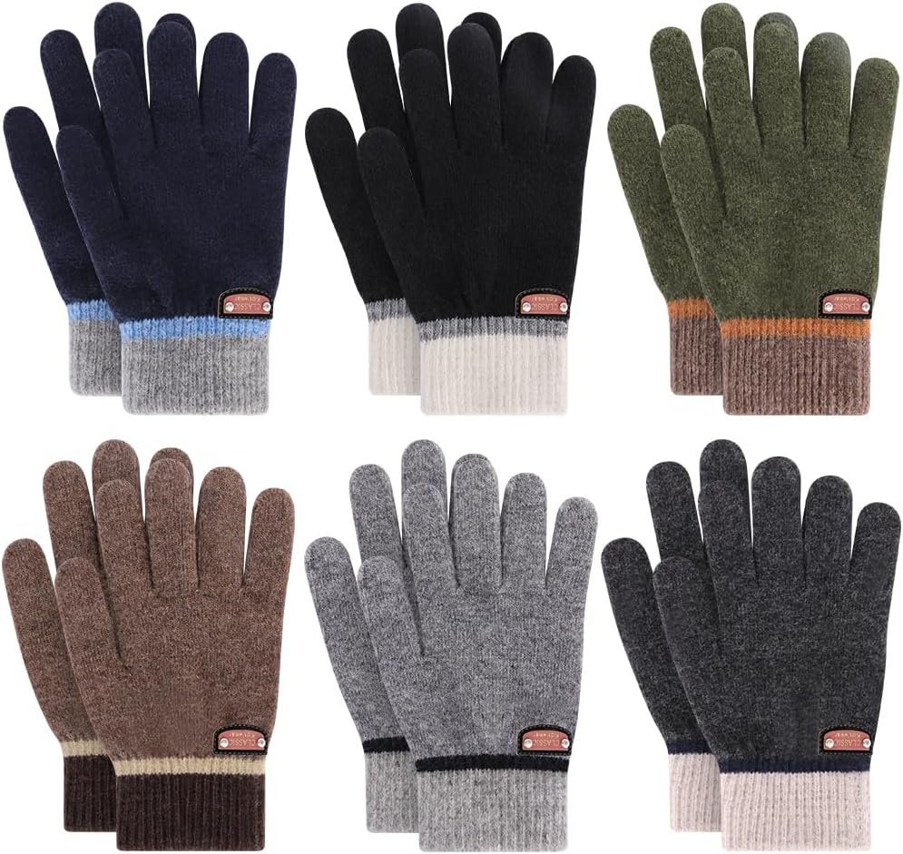 6 Pairs of Kids Gloves Boys Winter Gloves Stretchy Full Fingers Knitted Gloves Wool Fleece Lined Mittens