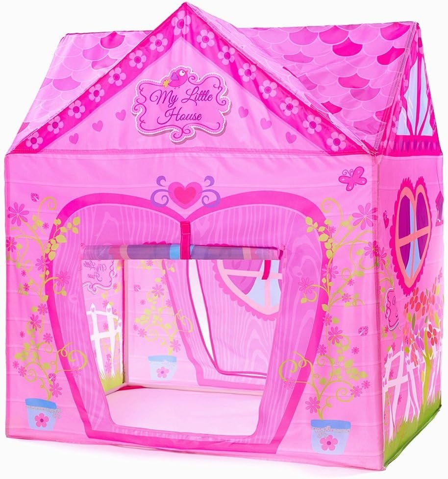 Kids Princess Castle Tent for 2-3 Kids Indoor/Outdoor Playhouse for Toddlers Polyvinyl Chloride PVC 1 pcs Foldable Kids Play Tent Casita House – Pink Flower House 37x28x40 in