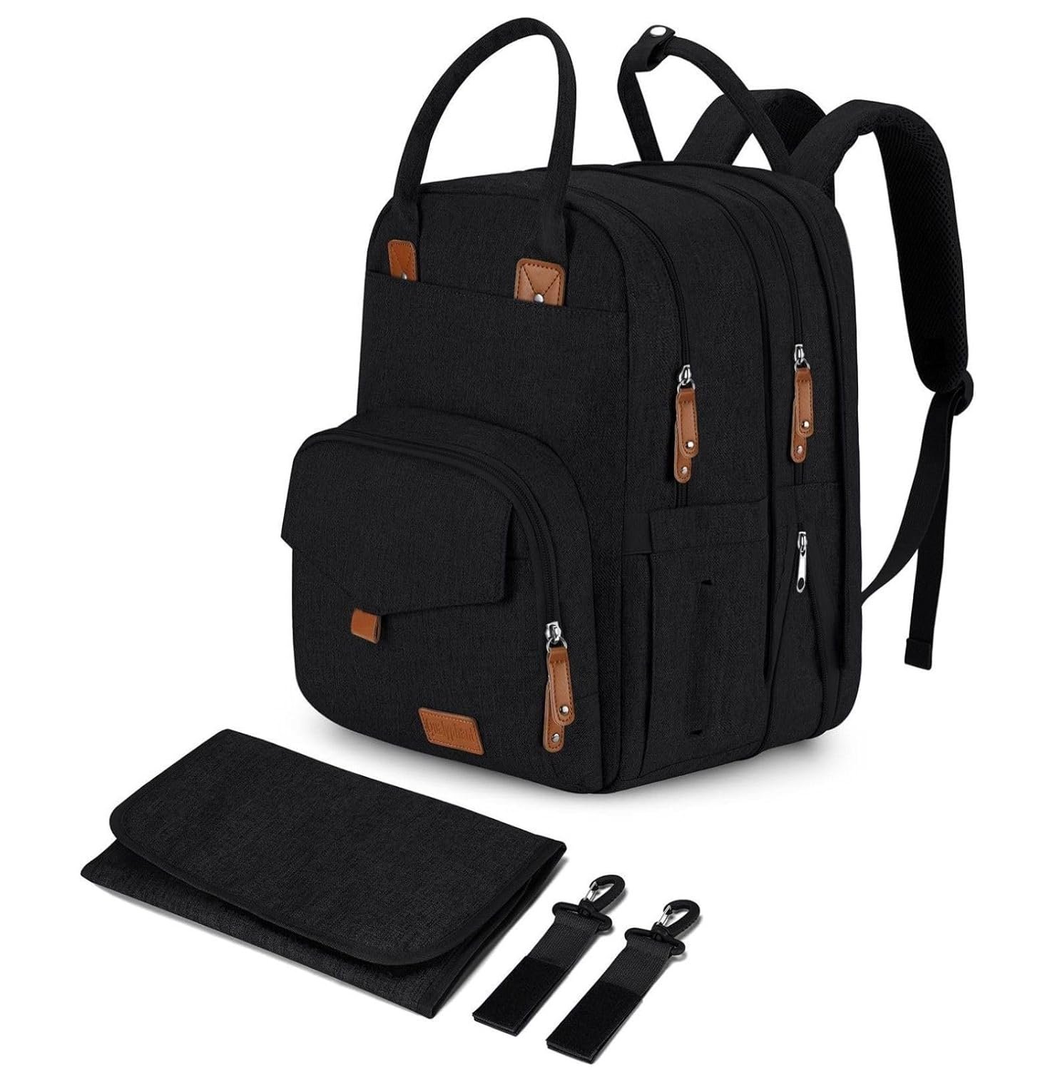 Qualyphant Extra Large Diaper Bag Backpack for Two Kids Twins – Expandable Baby Bag (26-36L), Dual Big Compartments – Includes Changing Pad & Stroller Straps, Unisex Black