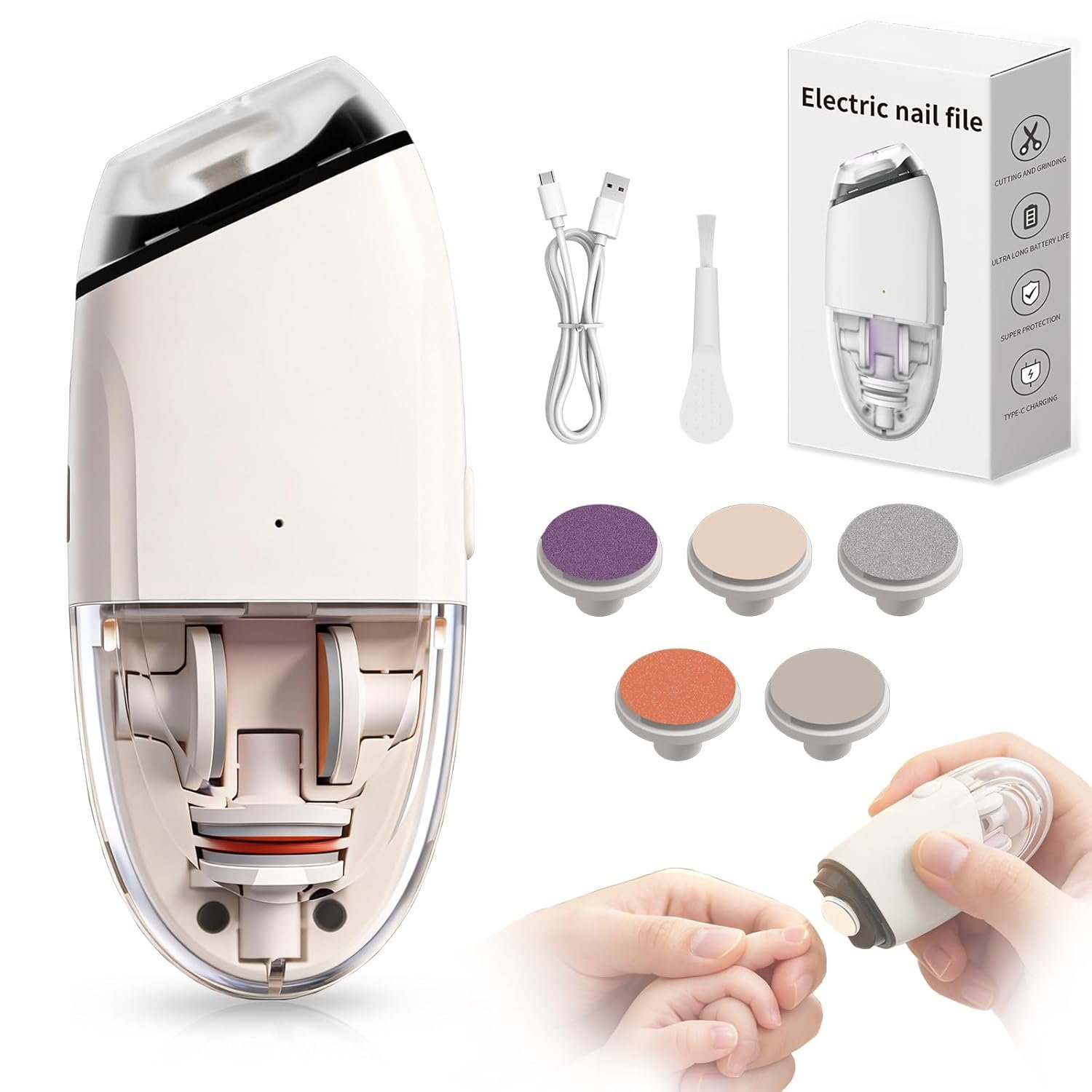 Electric Nail Trimmer – 5-in-1 Nail File for Babies Toddlers – Safe & Quiet Automatic Nail Grinder for Newborns with 3 Speeds, 5 Grinds – Gentle Grinding & Polishing Nail Clipper for Easy Nail Care
