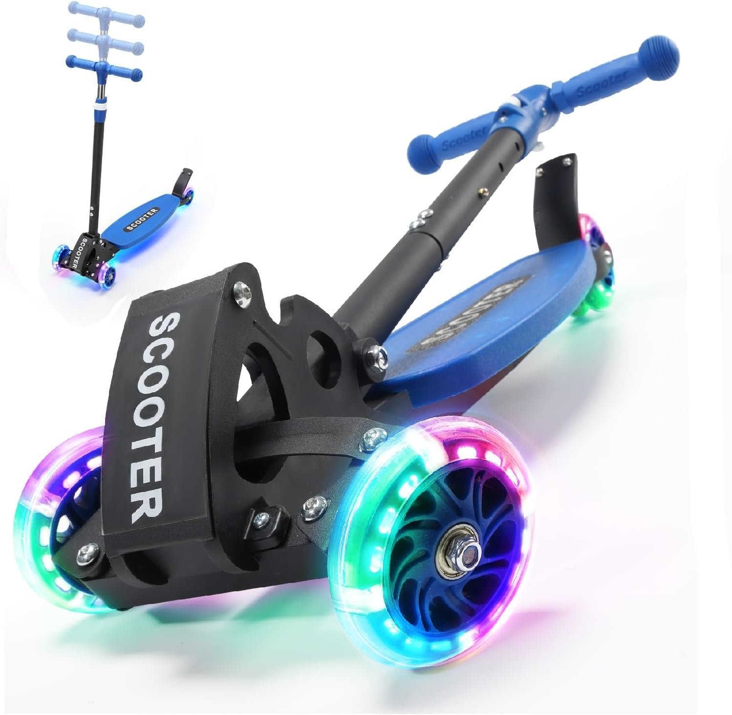 3 Wheel Scooter for Kids Ages 6-12, LED Light-Up Kids Kick Scooter–Portable Foldable, Adjustable Height, Durable Metal Construction, 6″ Extra Wide Deck for Outdoor Activities,Child Safety Certified