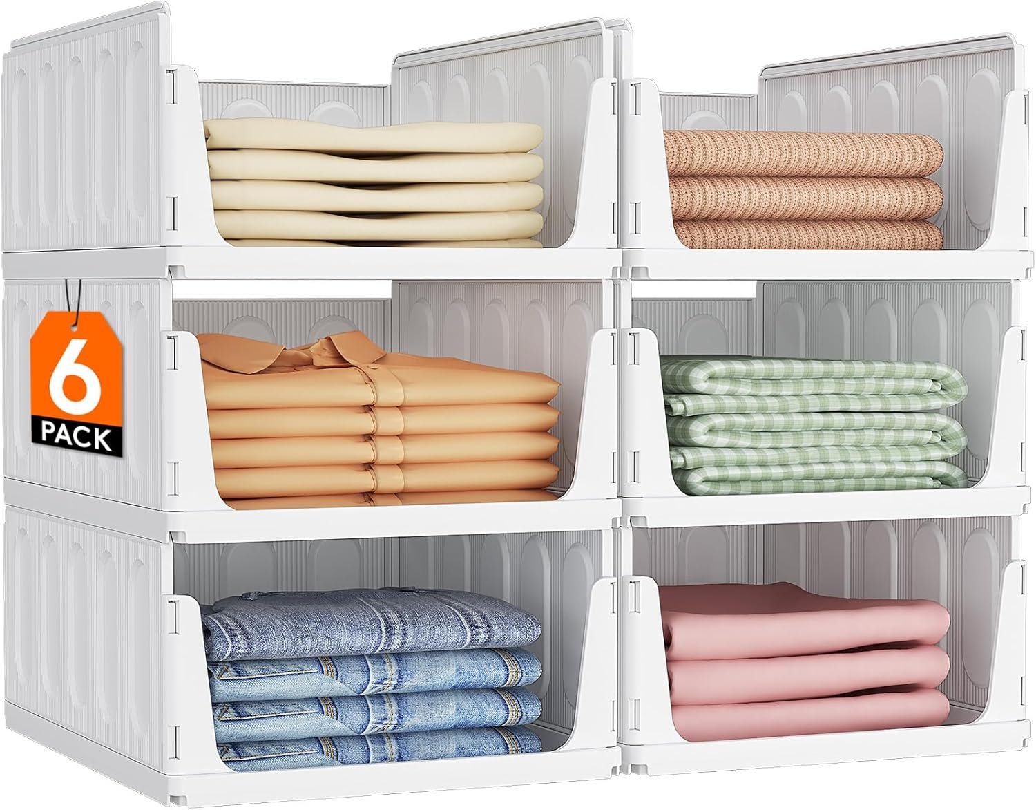 Lifewit 6 Pack Stackable Closet Organizers and Storage Basket for Clothes, Plastic Sweater Storage Bins for Wardrobe, Multifunctional Pants Organizer for RV, Pantry, Kitchen, Dorm, 16.5″ Depth