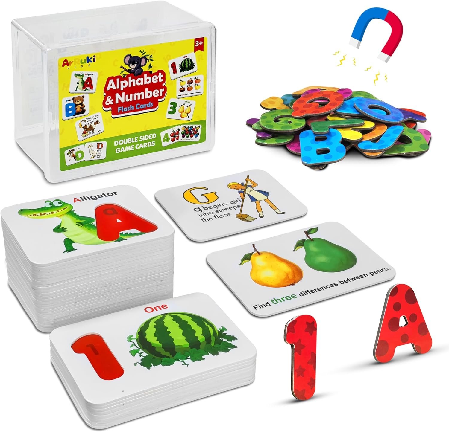 Magnetic Numbers and Alphabets Flash Cards Set – ABC Letters and Numbers Animal Pattern Board Matching Puzzle Games for Group Play, Montessori Educational Toys for Preschool Kids Age 3 4 5 Years