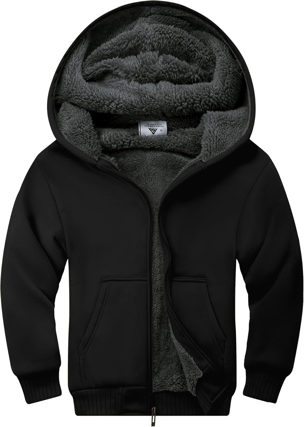 SWISSWELL Unisex Boys Girls Fleece Hoodie Sherpa Lined Jacket Zip Up Hooded Sweatshirt Winter Outerwear for Kids