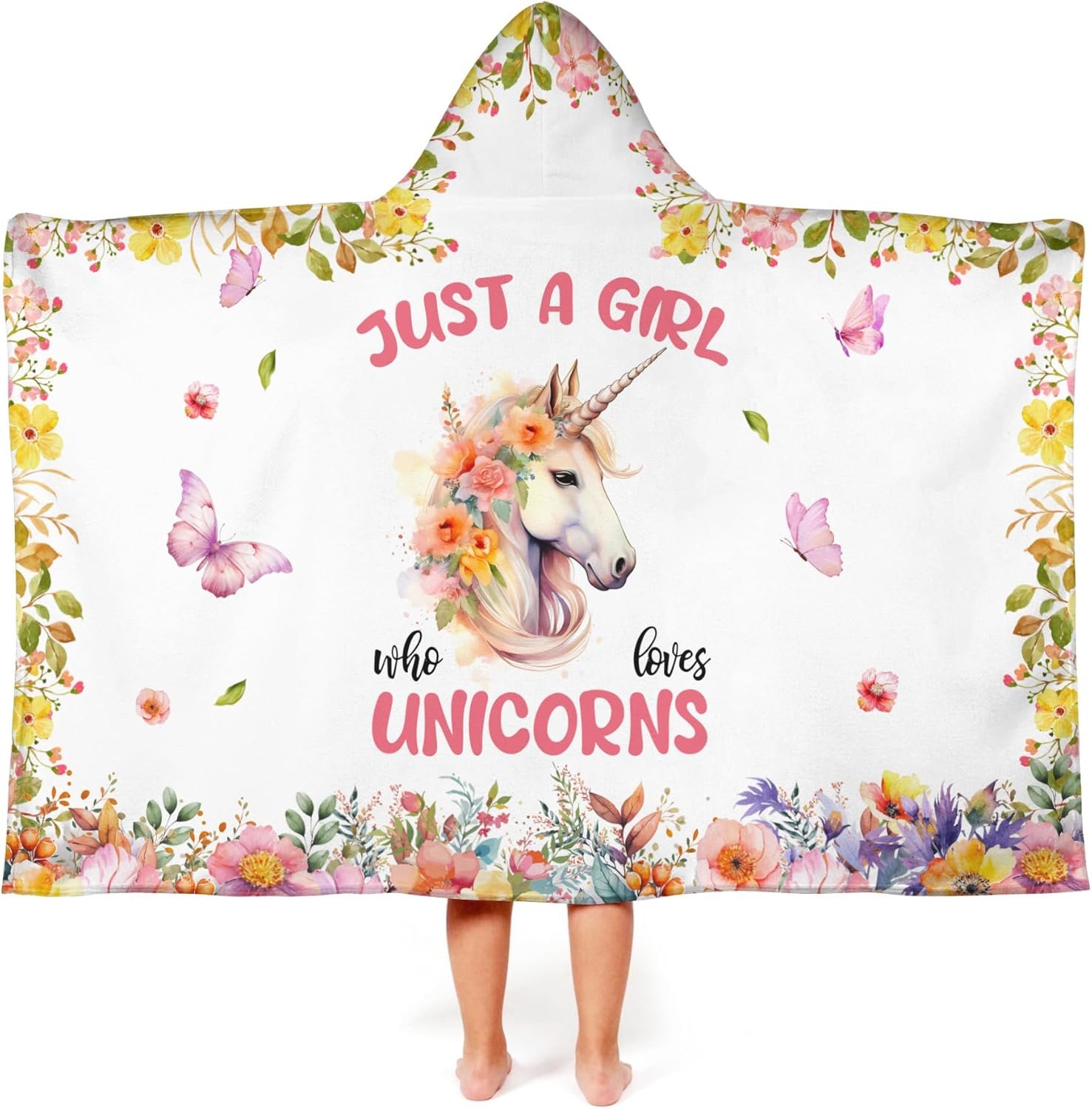 Unicorn Hooded Bath Towels for Girls,Soft Cotton Swimming Shower Beach Blanket (Unicorn)