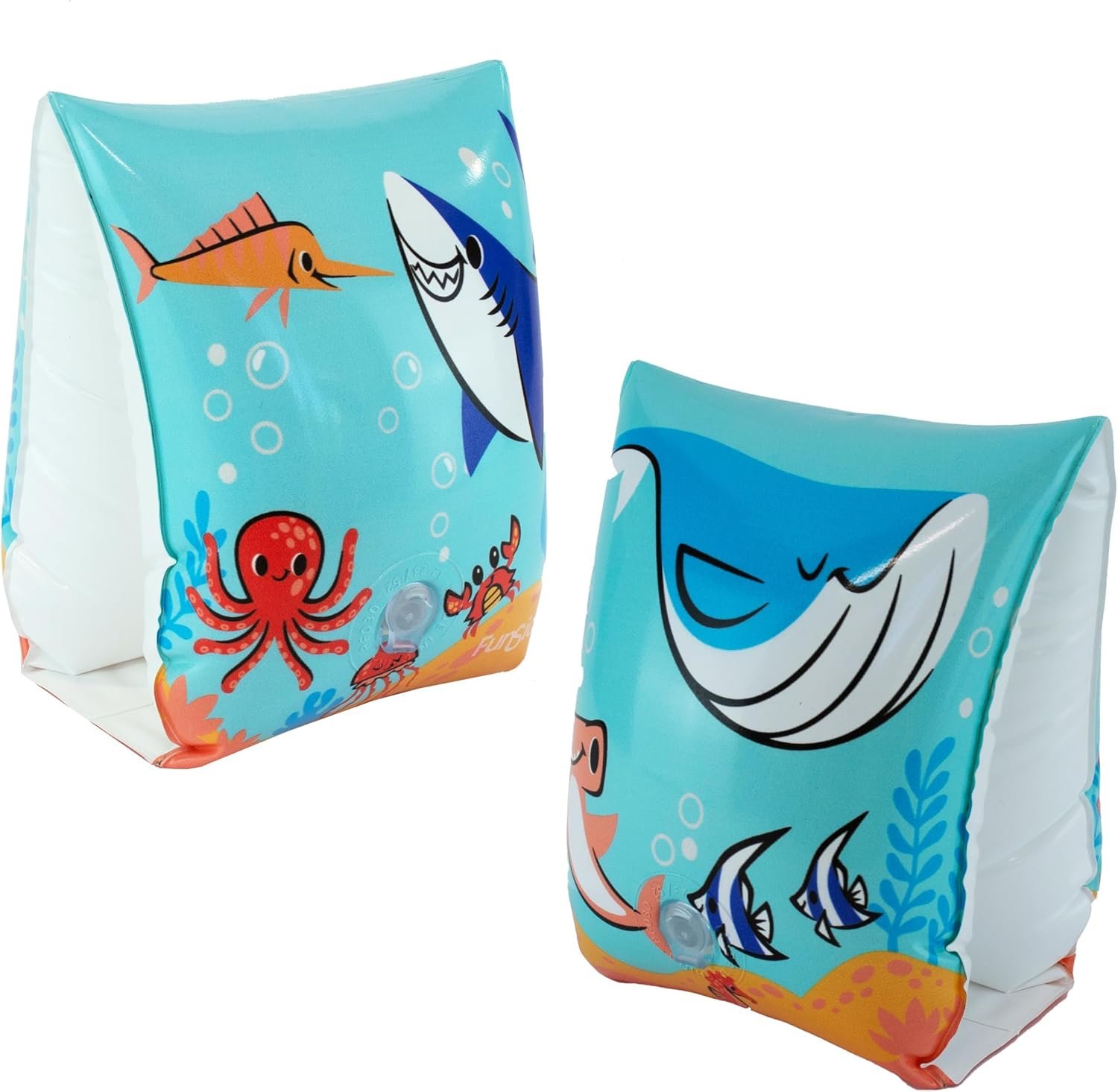 Maccabi Art Sea Friends Armbands – Inflatable Arm Floaties for Kids Ages 3-6 – Swimming Water Wings for Beginners – PVC with AirFlate Tool and Fun Sea Creature Design