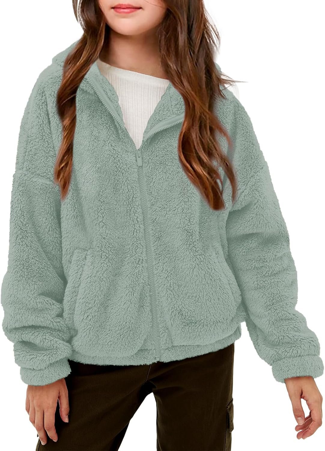 Haloumoning Girls’ Outerwear Jackets Kids Soft Fleece Zip up Hoodie with Pockets 5-14 years