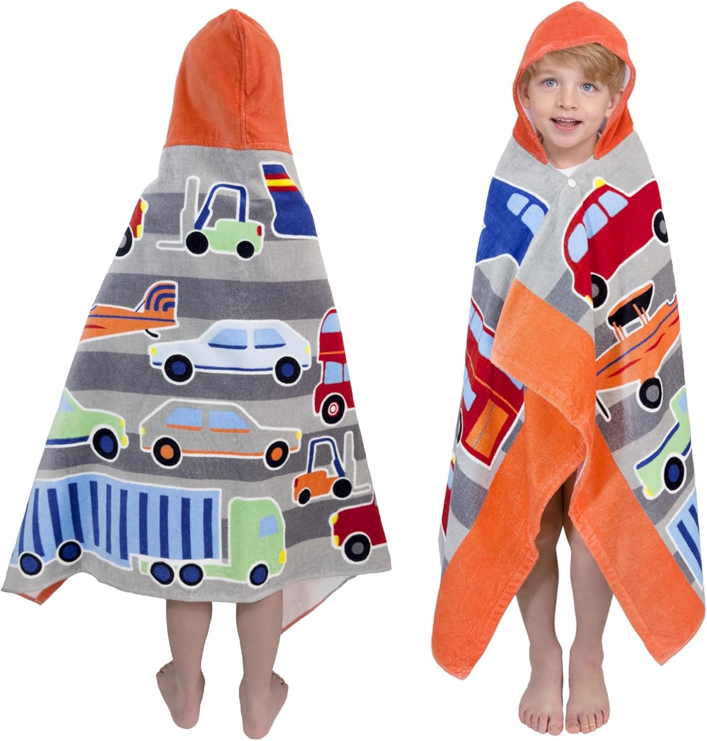 growell Kids Hooded Bath Towel-Soft Thick 100% Cotton Hooded Beach Towel for Kids 3-10 Years,Absorbent Fast-Drying Cute Toddler Bath & Swim Towel,for Boys & Girls 30″x50″(Vehicle Grey)