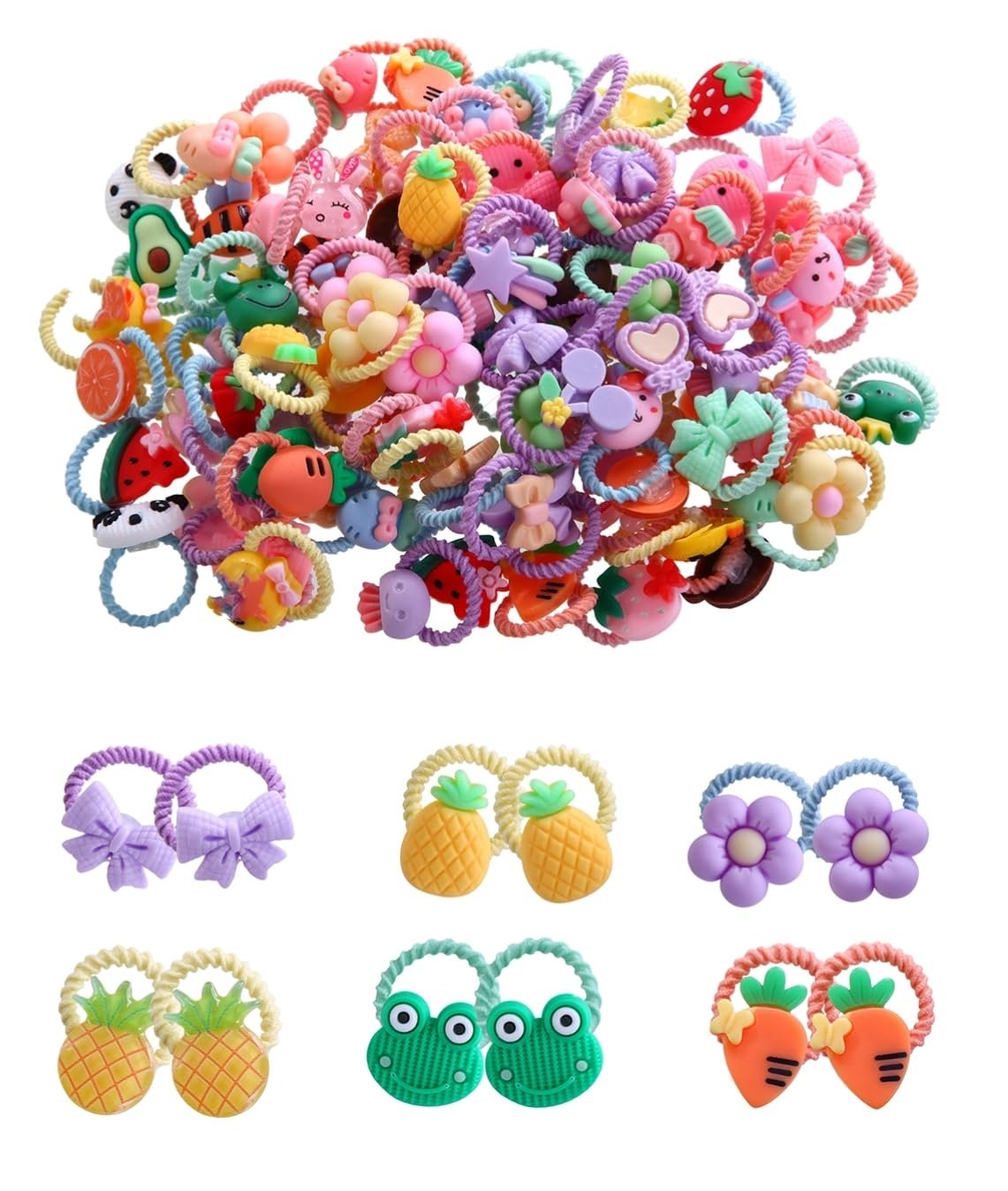100pcs Mix Colors Girl’s Elastic Hair Ties Soft Rubber Bands Hair Bands Holders Pigtails Hair Accessories for Girls Infants Toddlers Kids Teens and Children 100A