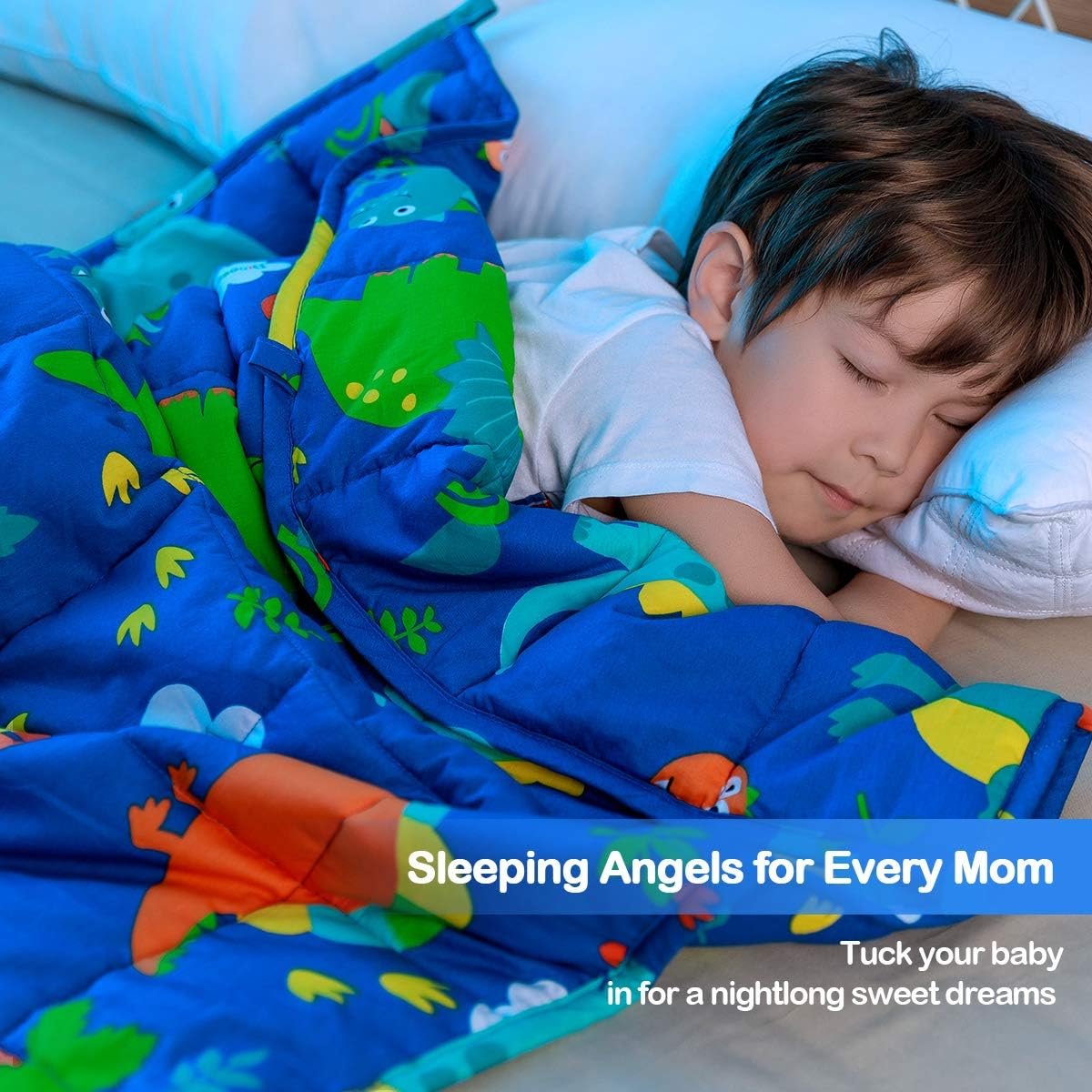 Sivio Weighted Blanket – All-Natural 100% Cotton Weighted Blanket 5 lbs 36 x 48 inches, Washable Breathable Heavy Blanket for Calm Sleeping for Home and School Nap, Blue Dinosaur