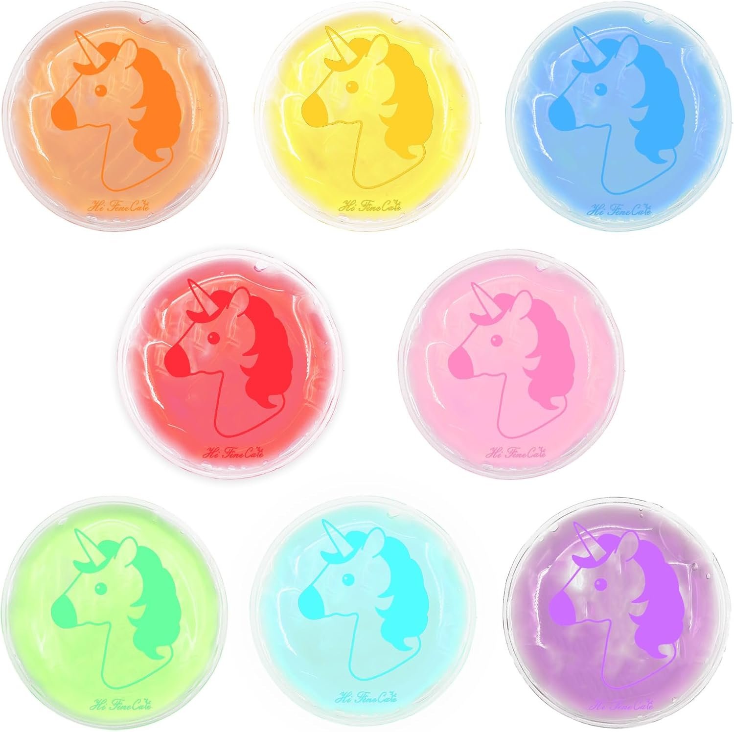 Boo Boo Ice Packs – 8 Small Gel Cold Compress Packs with Unicorn Cartoon Design, Instant Pain Relief for Injuries, Teething, Bumps & Bruises – Child-Safe Cooling Pads for First Aid Kits (8 Color)