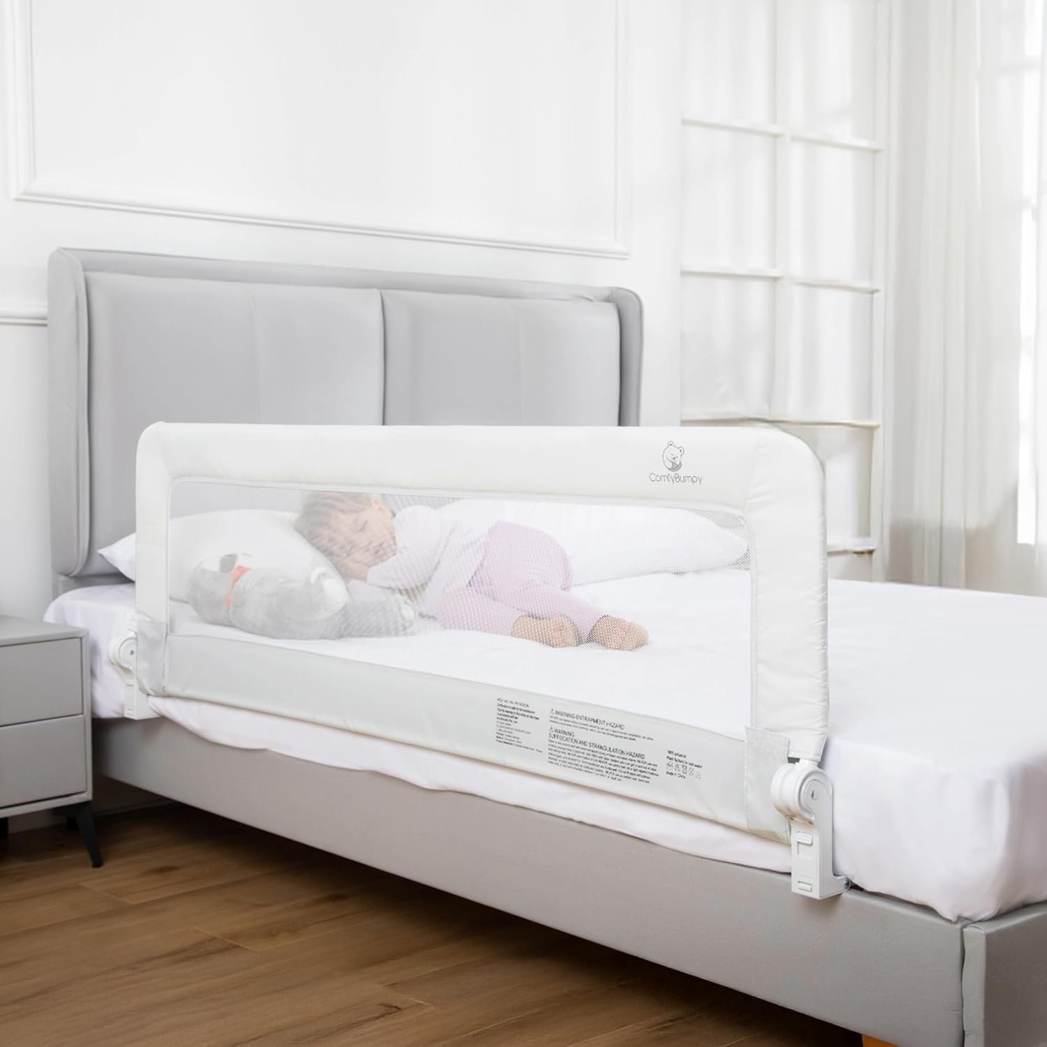 ComfyBumpy 1-Pack Bed Rail for Toddlers 55.5″ L x 19.5″ H | Toddler Bed Rails for Twin, Full, Queen & King Mattress Size | Swing Down Rail Guard | Mattress Side Rail for Kids | White
